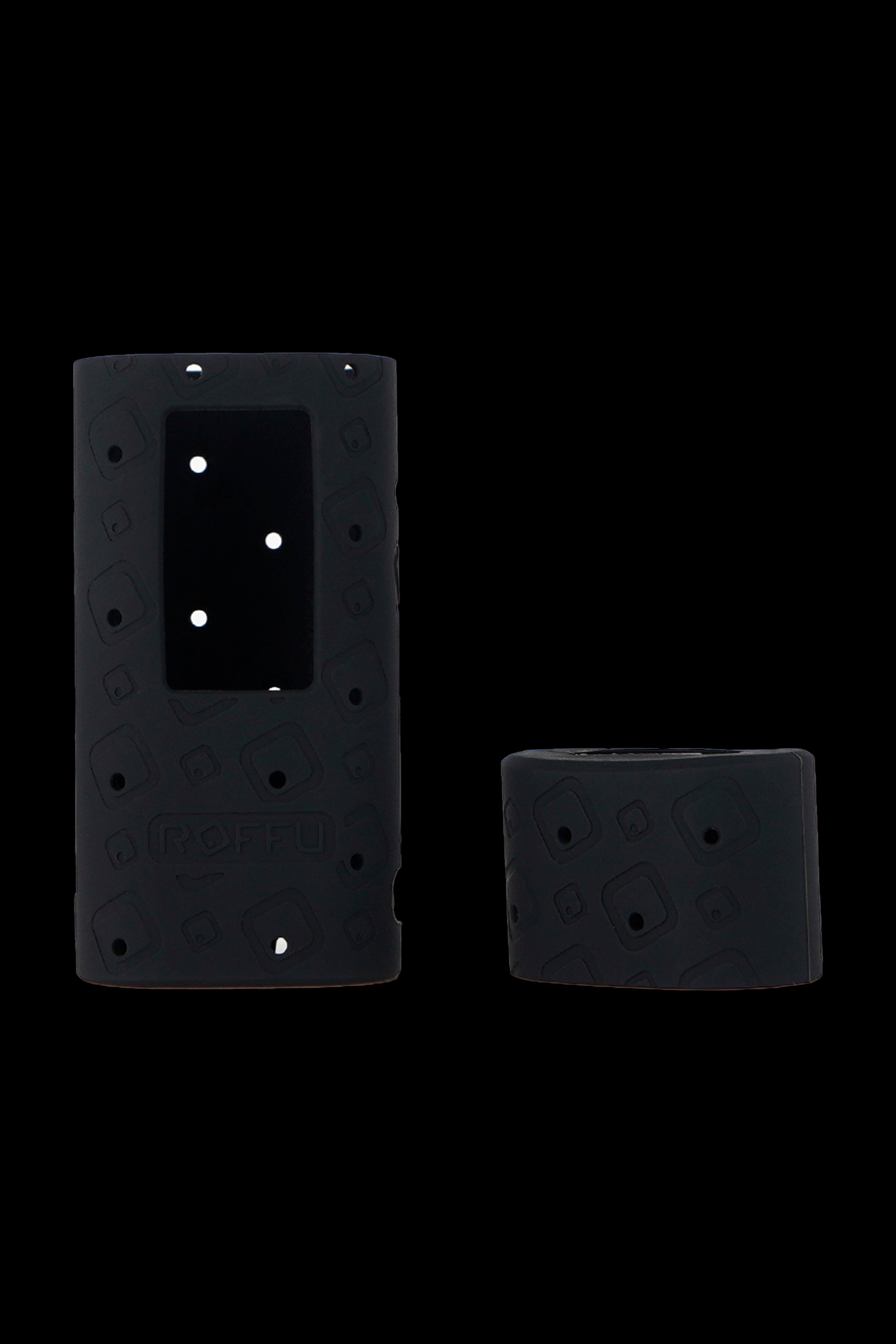 Black silicone case with cannabis leaf pattern, designed to conceal a smartphone or small electronic device.