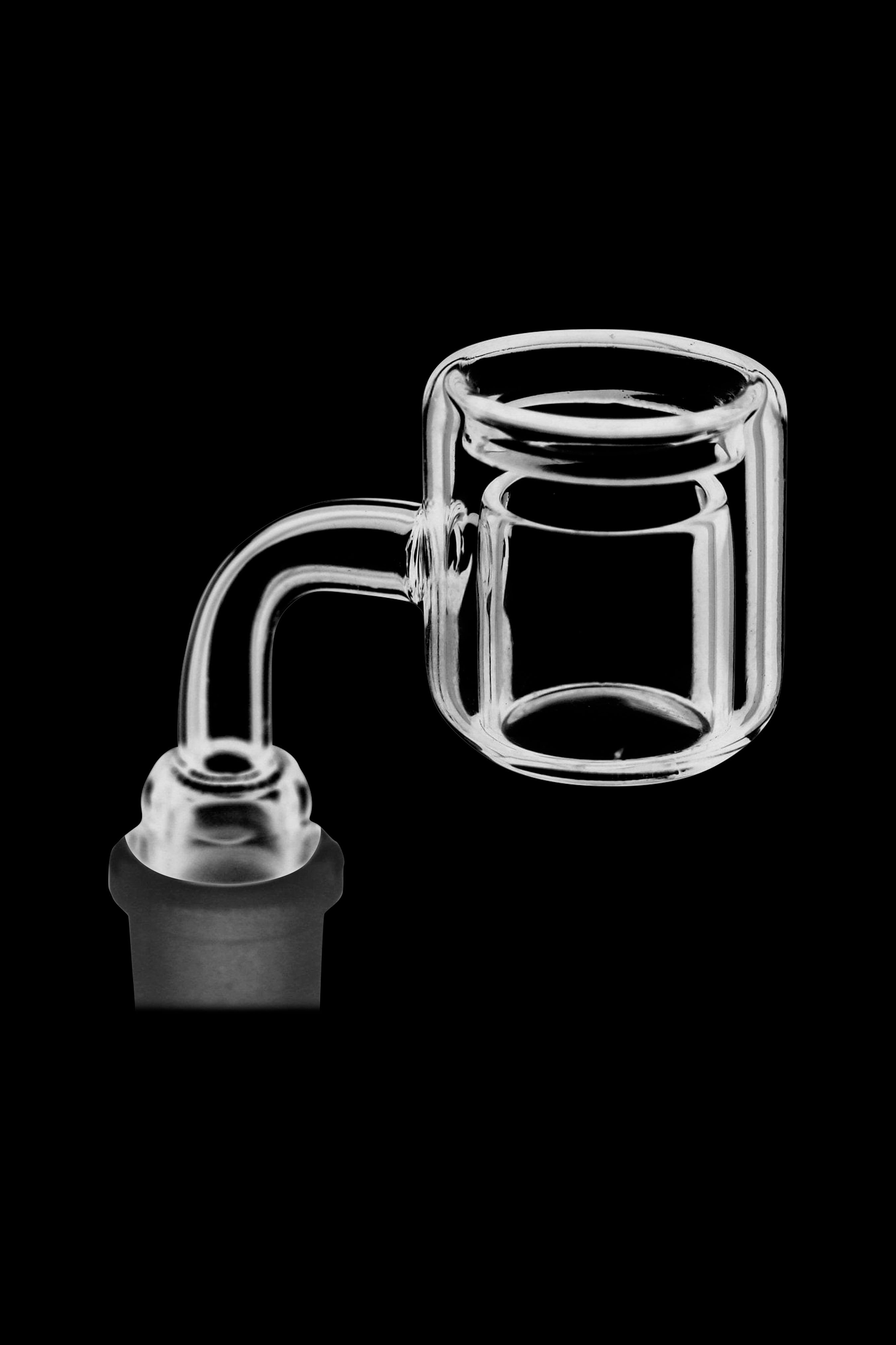 Glass oil rig attachment with cylindrical water chamber.