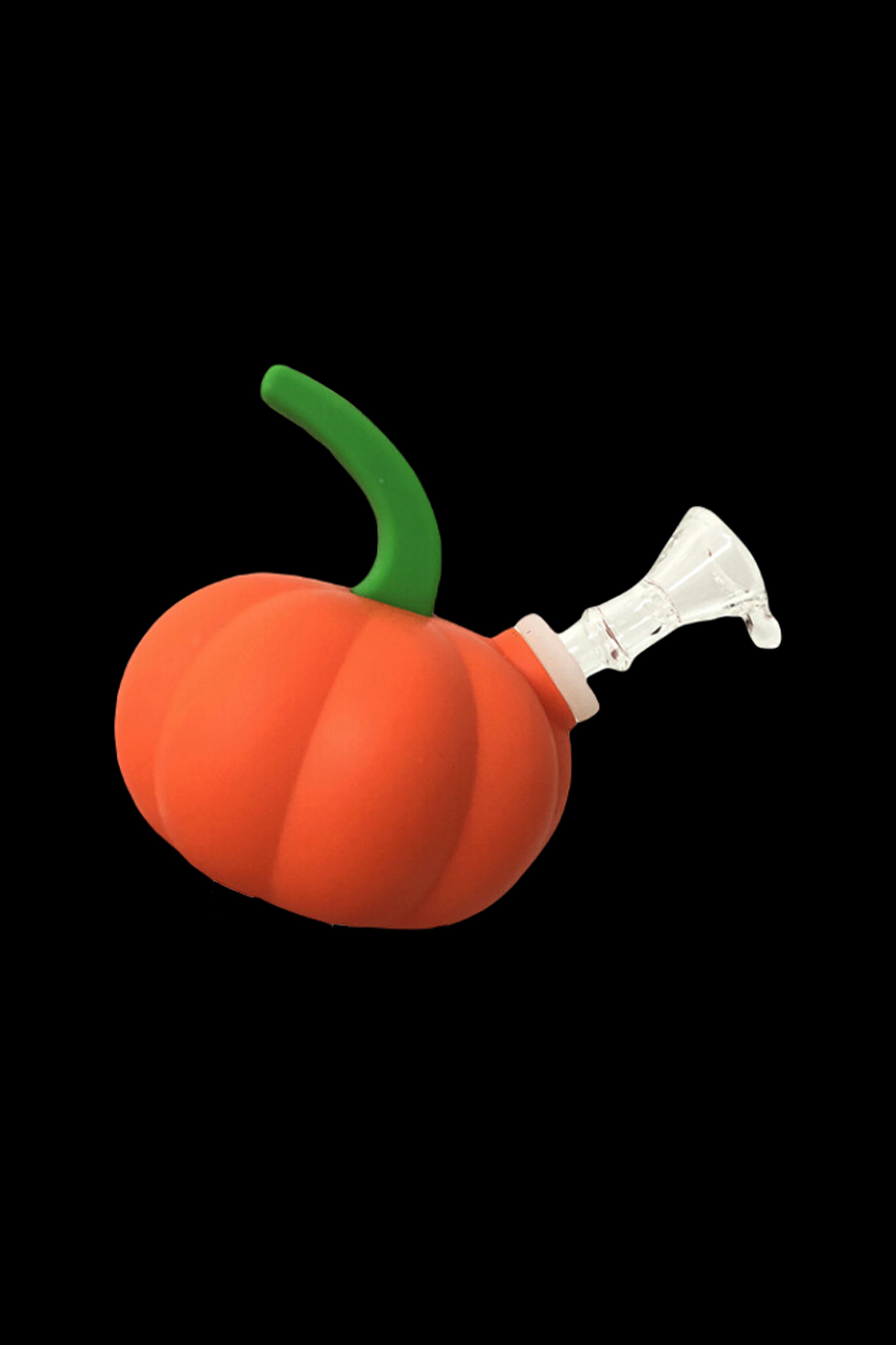 Orange pumpkin-shaped bubbler with a glass mouthpiece.