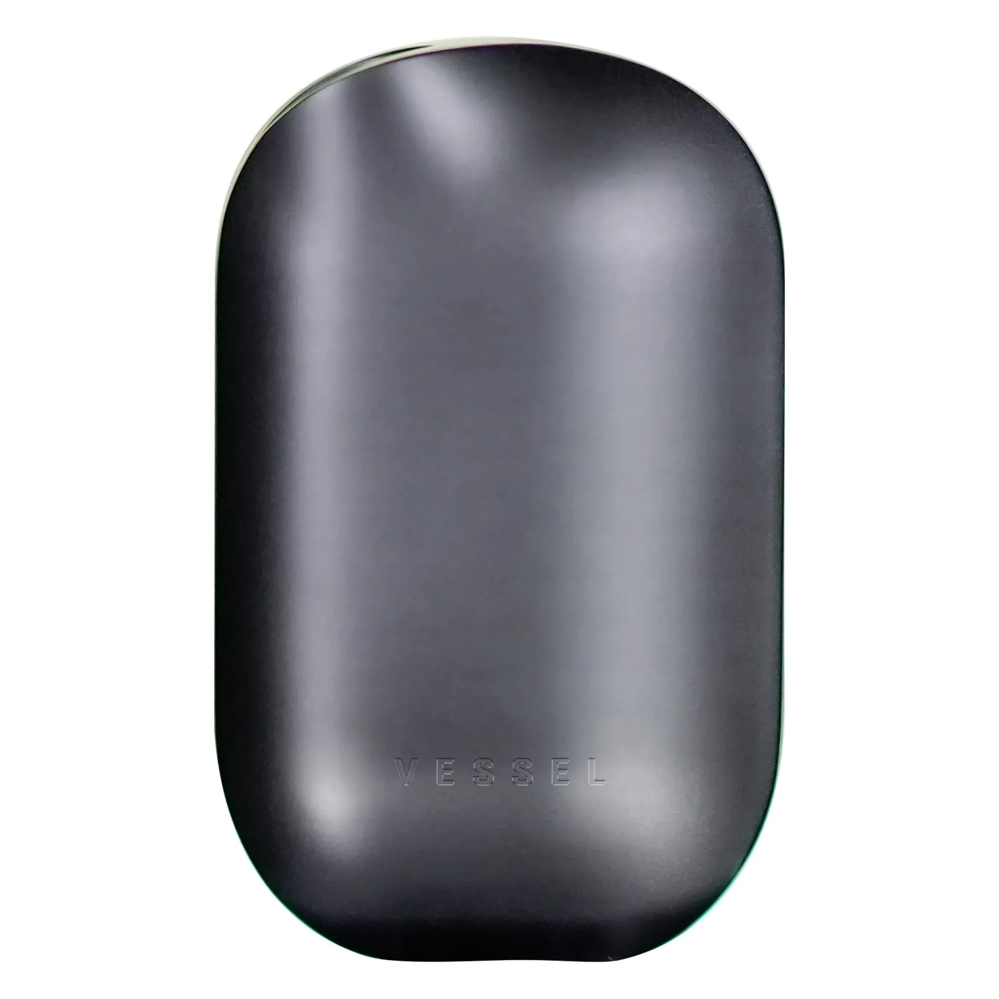 Close-up top-down view of the matte gray Freeze Pipe Vape Pen showing its rounded cap and subtle "VESSEL" embossing.