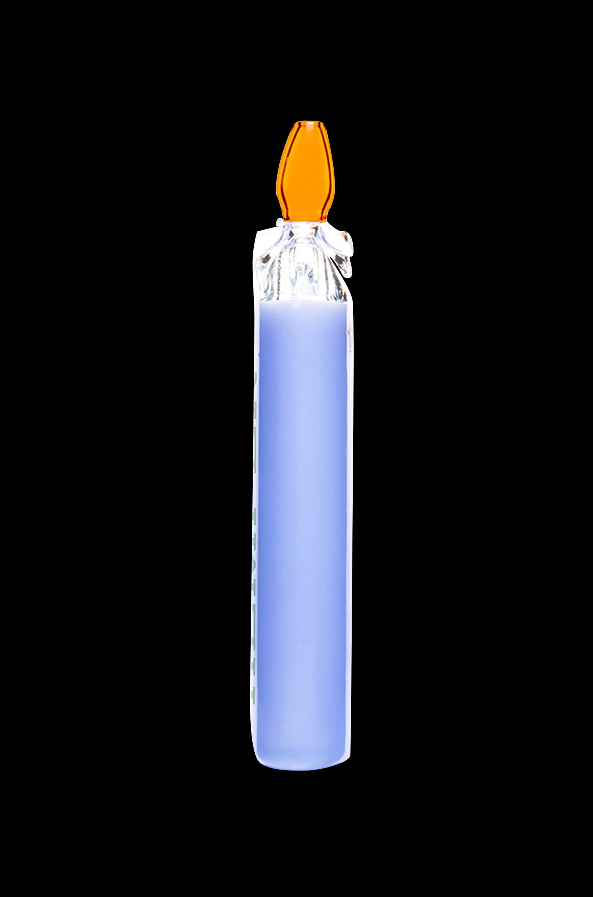Blue glass cannabis oil rig resembling a candle.