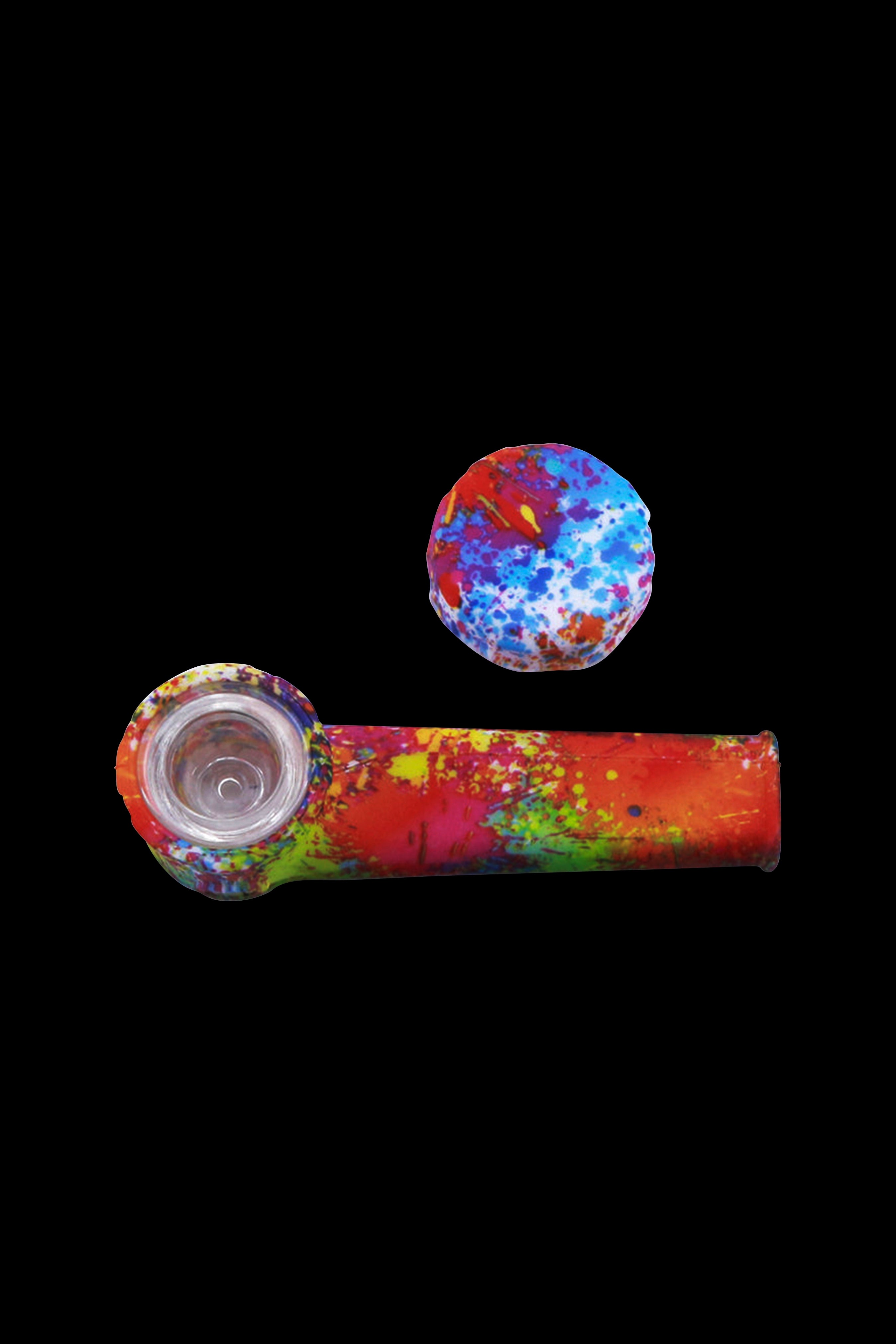 Colorful silicone pipe and cap isolated on a black background.