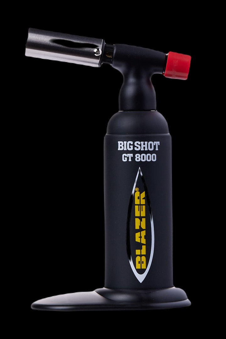 Black butane torch lighter with “Blazer” branding, used for dabbing cannabis concentrates.