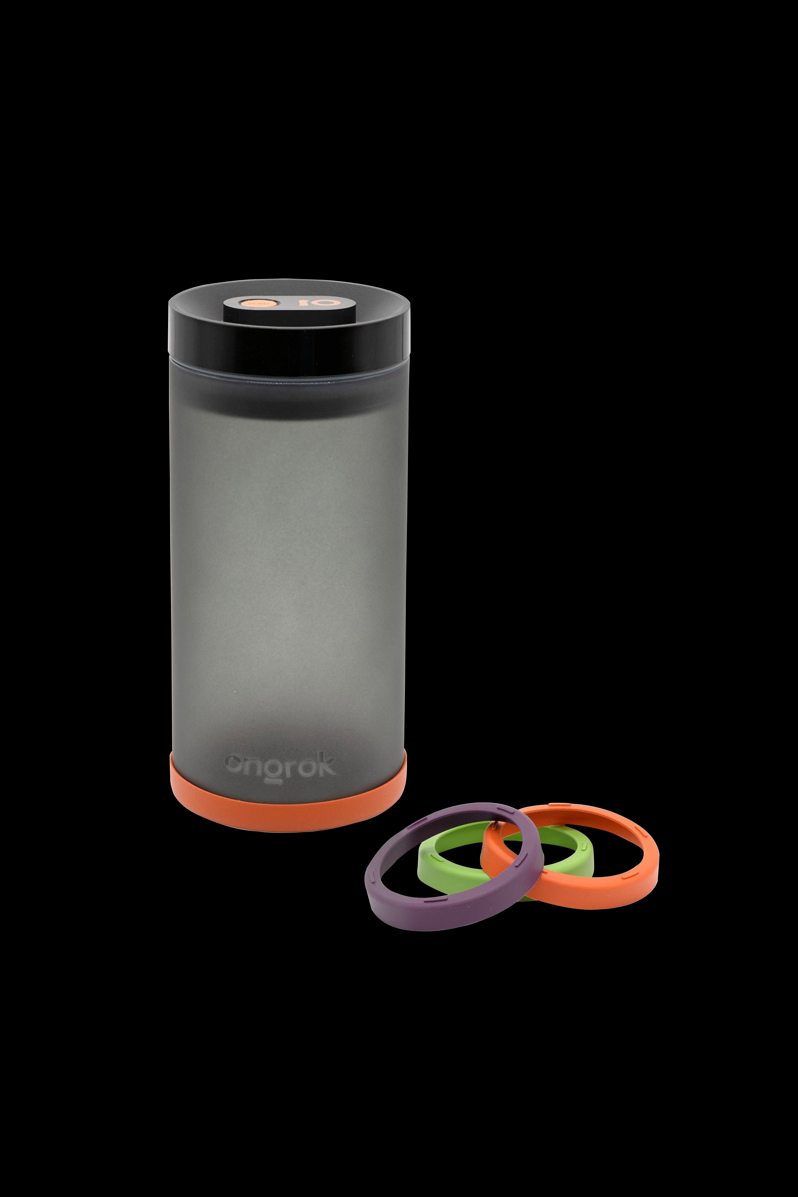 Smokeless cannabis consumption device with colorful silicone bands.