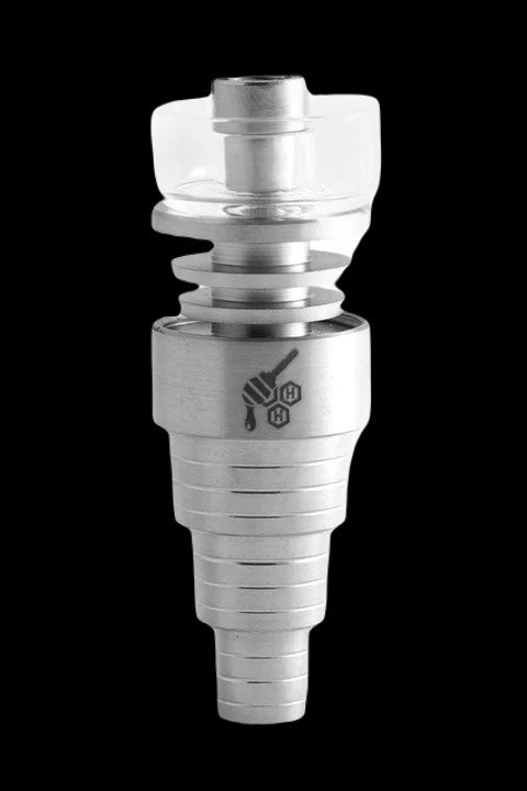 Silver cannabis concentrate dab nail with a glass bowl.