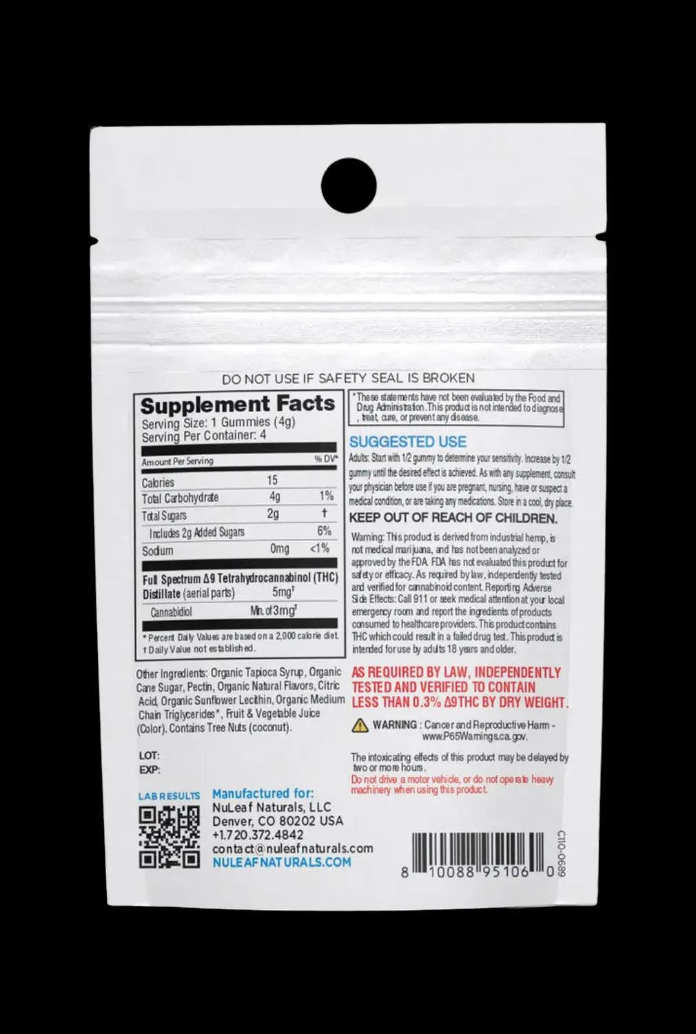 NuLeaf Naturals THC: 4ct Mylar