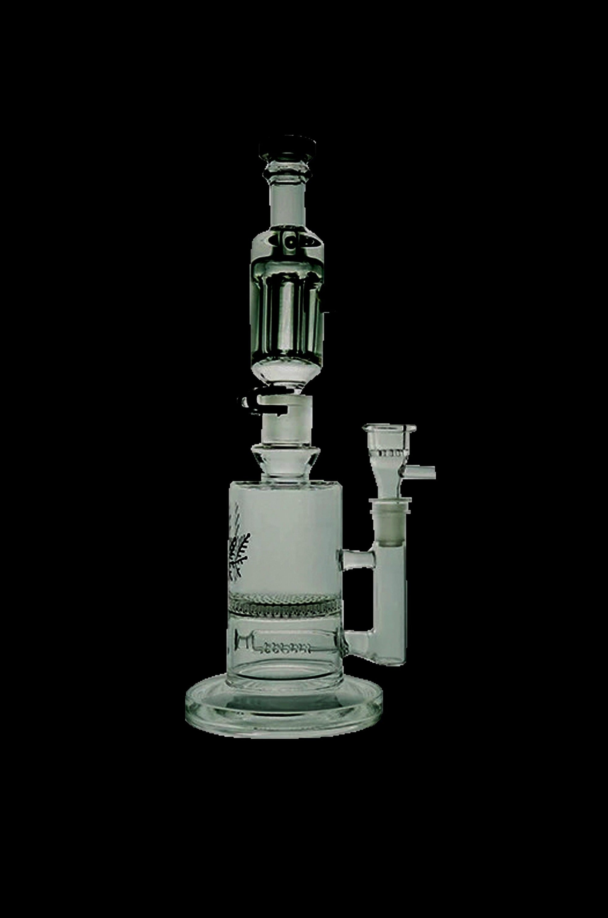 Glass water pipe (bong) for cannabis use.