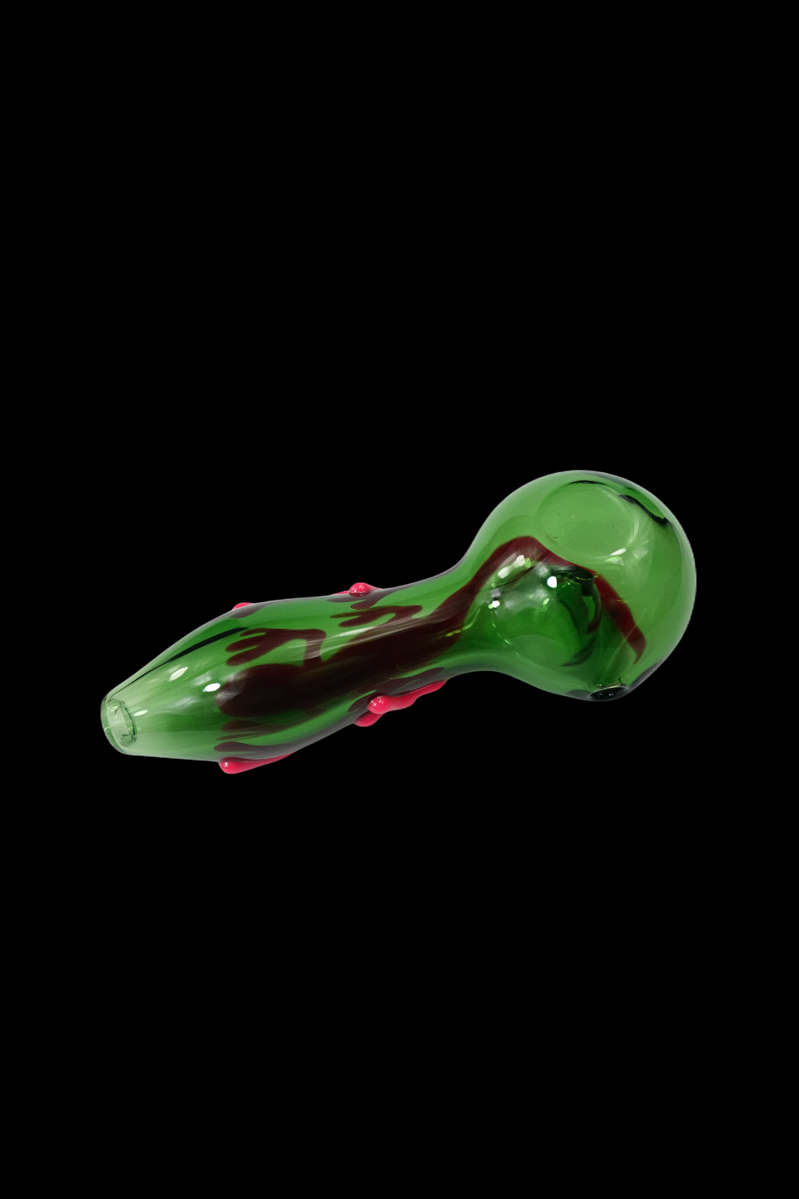 Green glass smoking pipe with red accents.