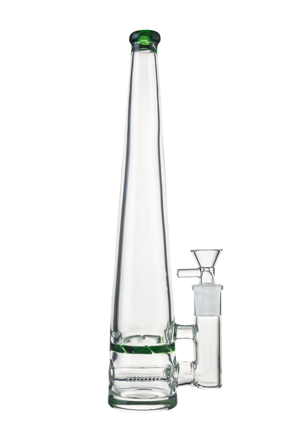 Front view of The Kind Glass Giggles – Water Pipe, a clear glass pipe with a simple, cylindrical shape.