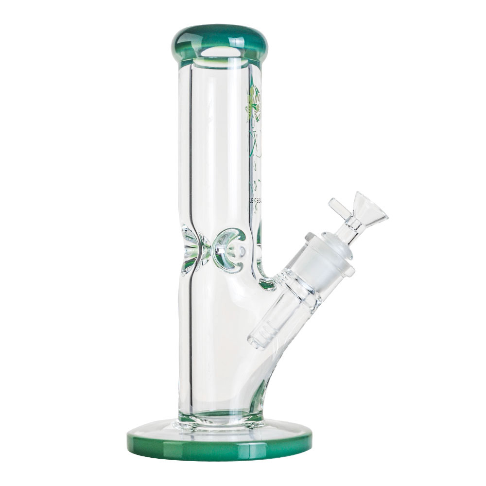 A straight-on view of The Kind Glass 9mm Straight Neck Tube, showing the clear glass tube and joint detail.