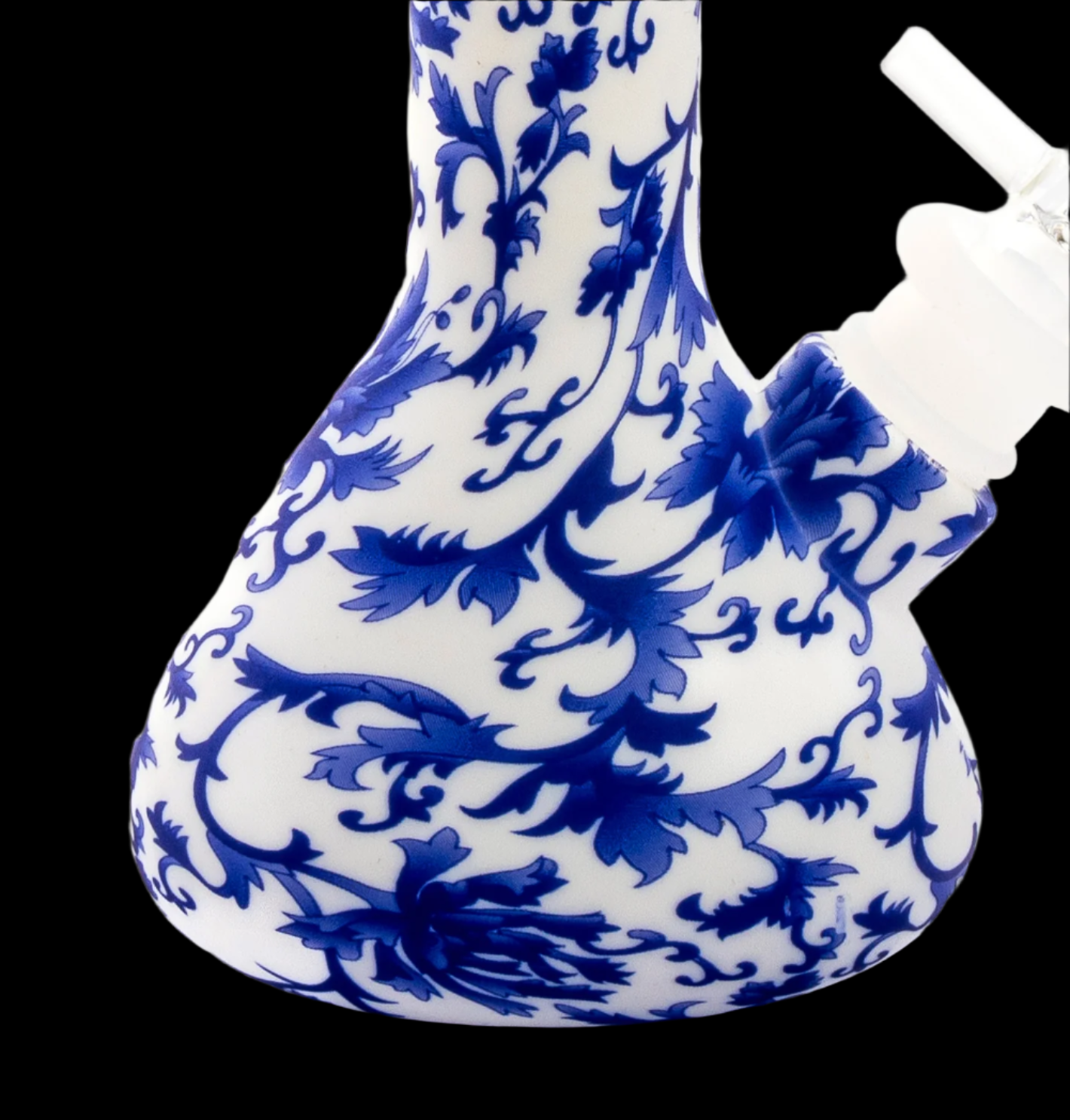 Blue and white patterned glass water pipe (bong).