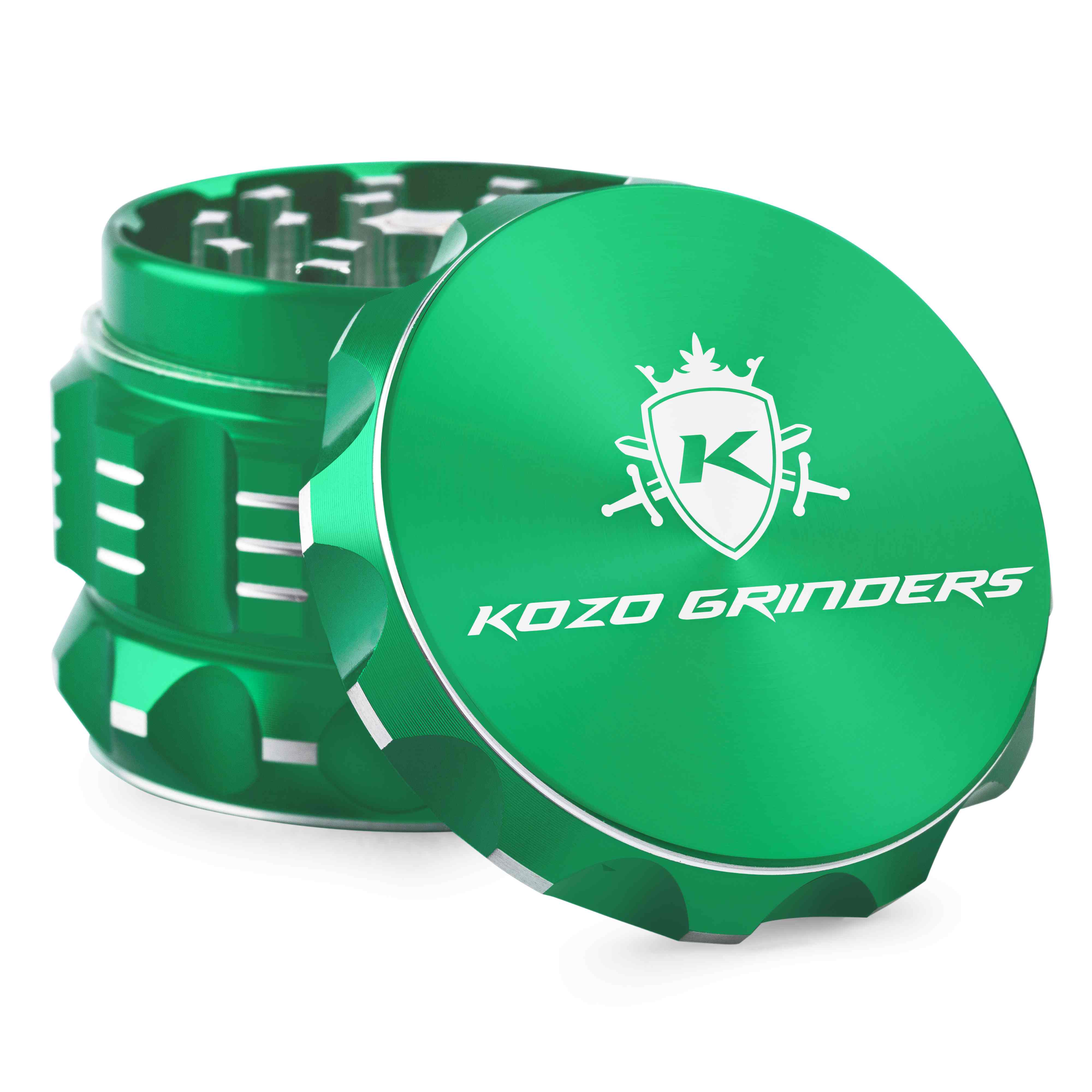 Green Kozo Grinders cannabis grinder with white logo.