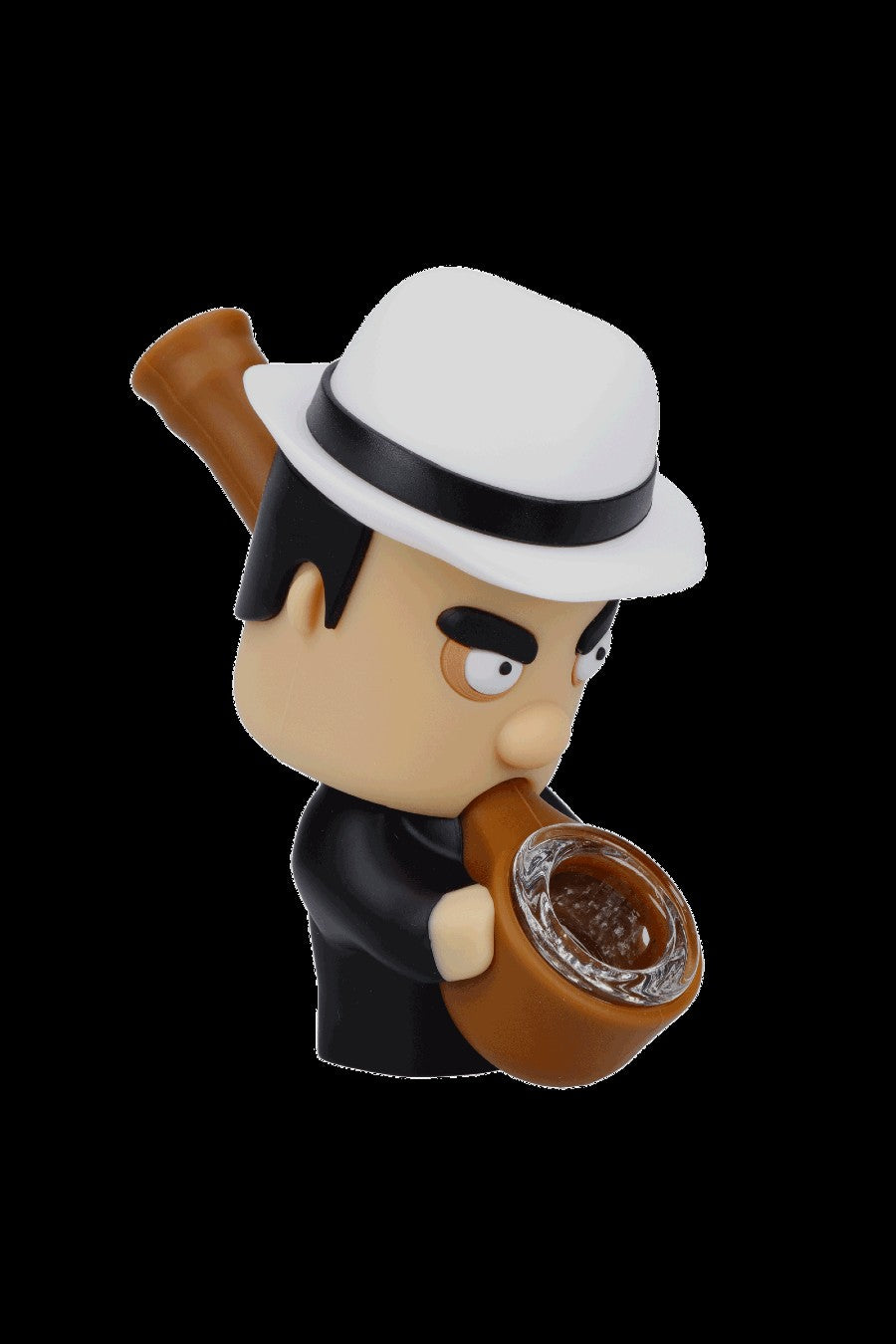Cartoon character with fedora smoking a glass pipe.