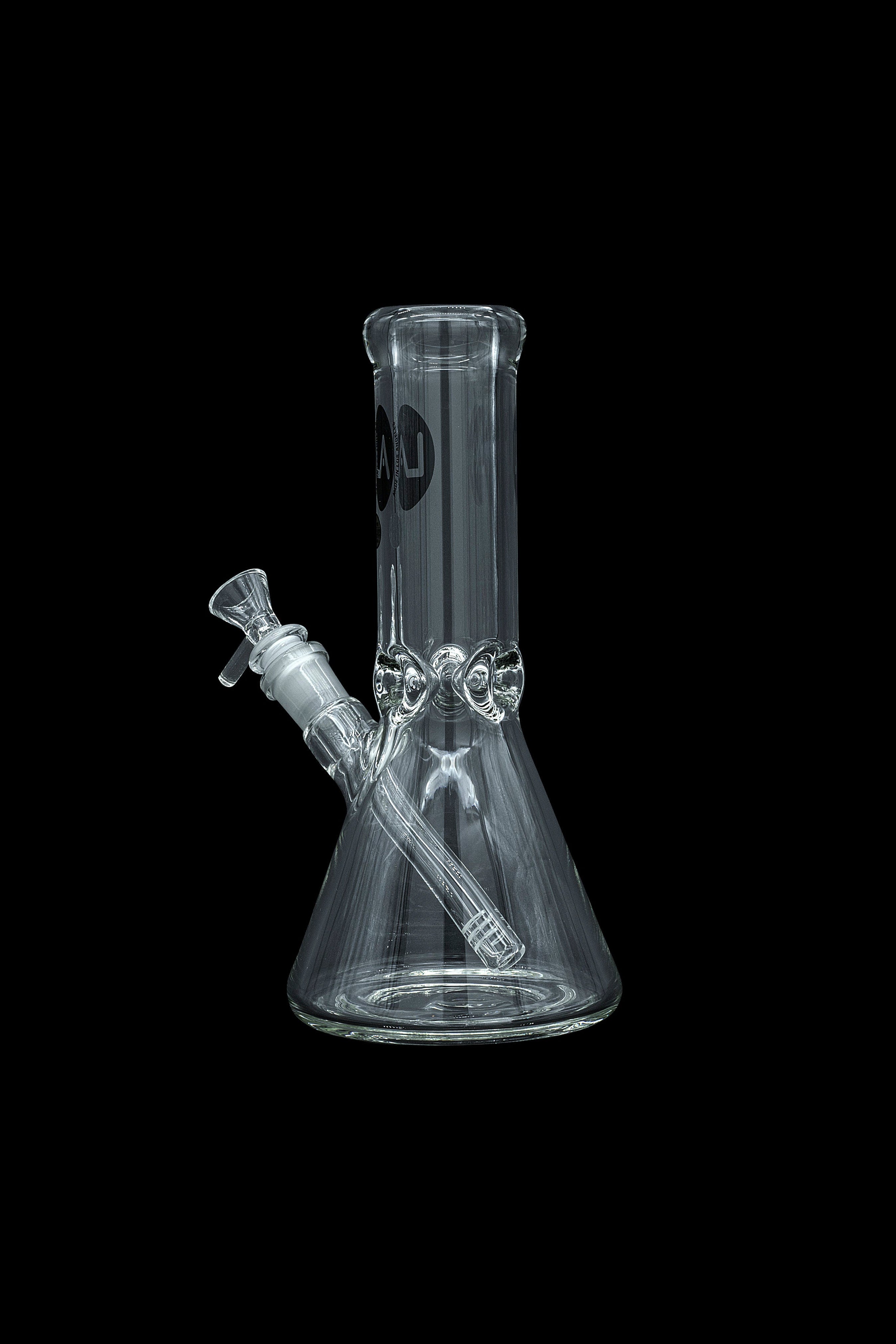 Glass bong with ice catcher, isolated on black.