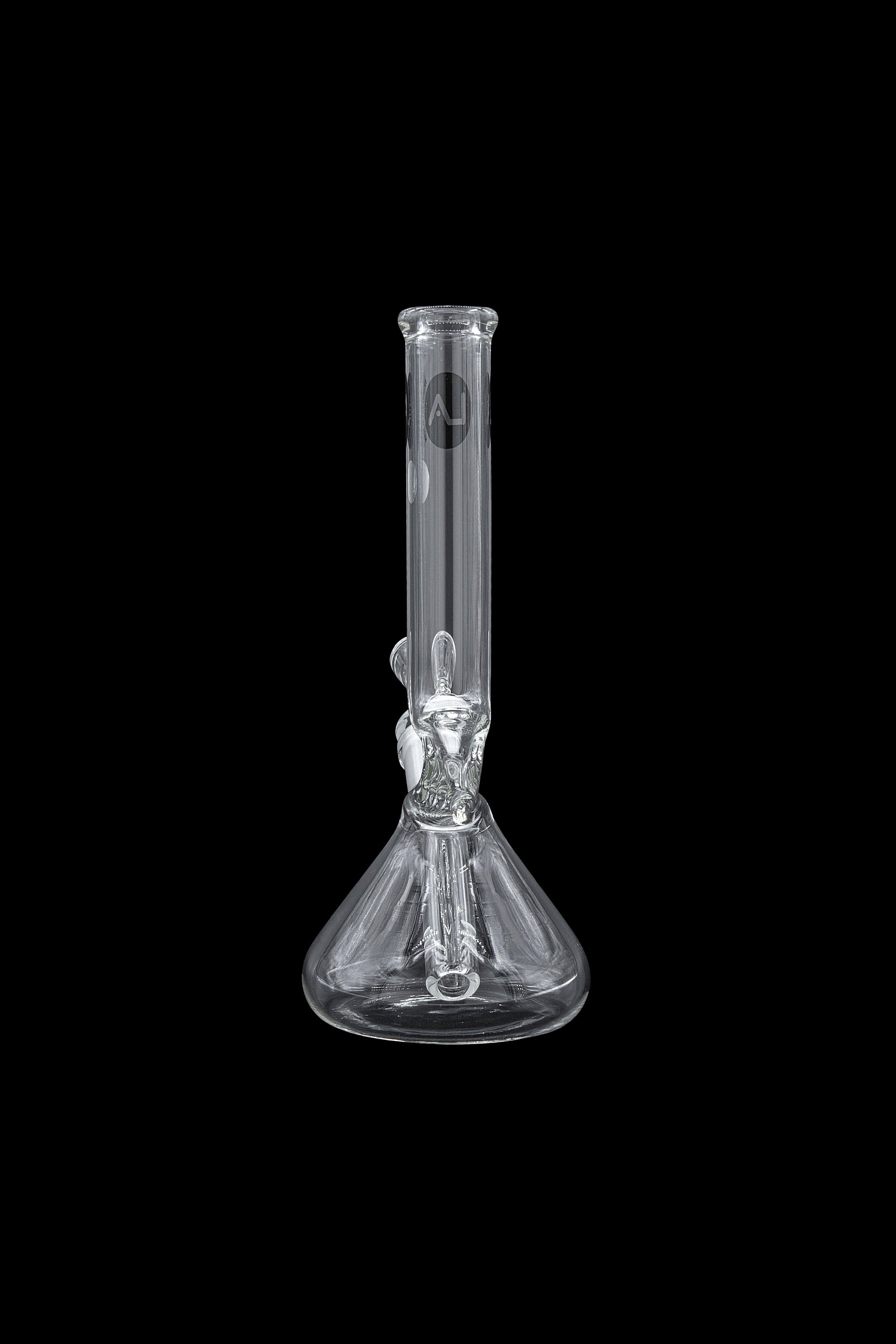 Clear glass bong isolated on a black background.