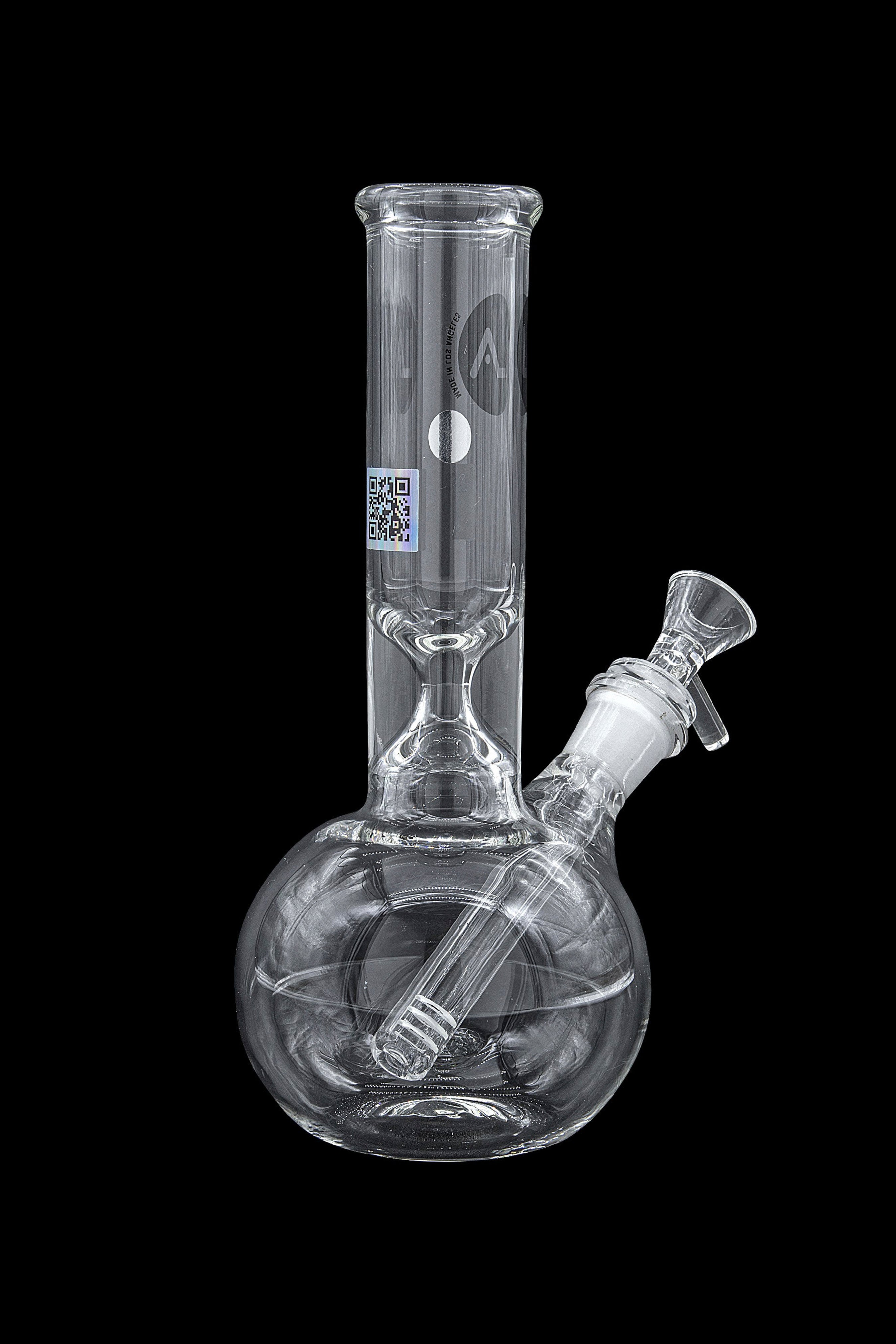 Clear glass water pipe (bong) with ice catcher and downstem.