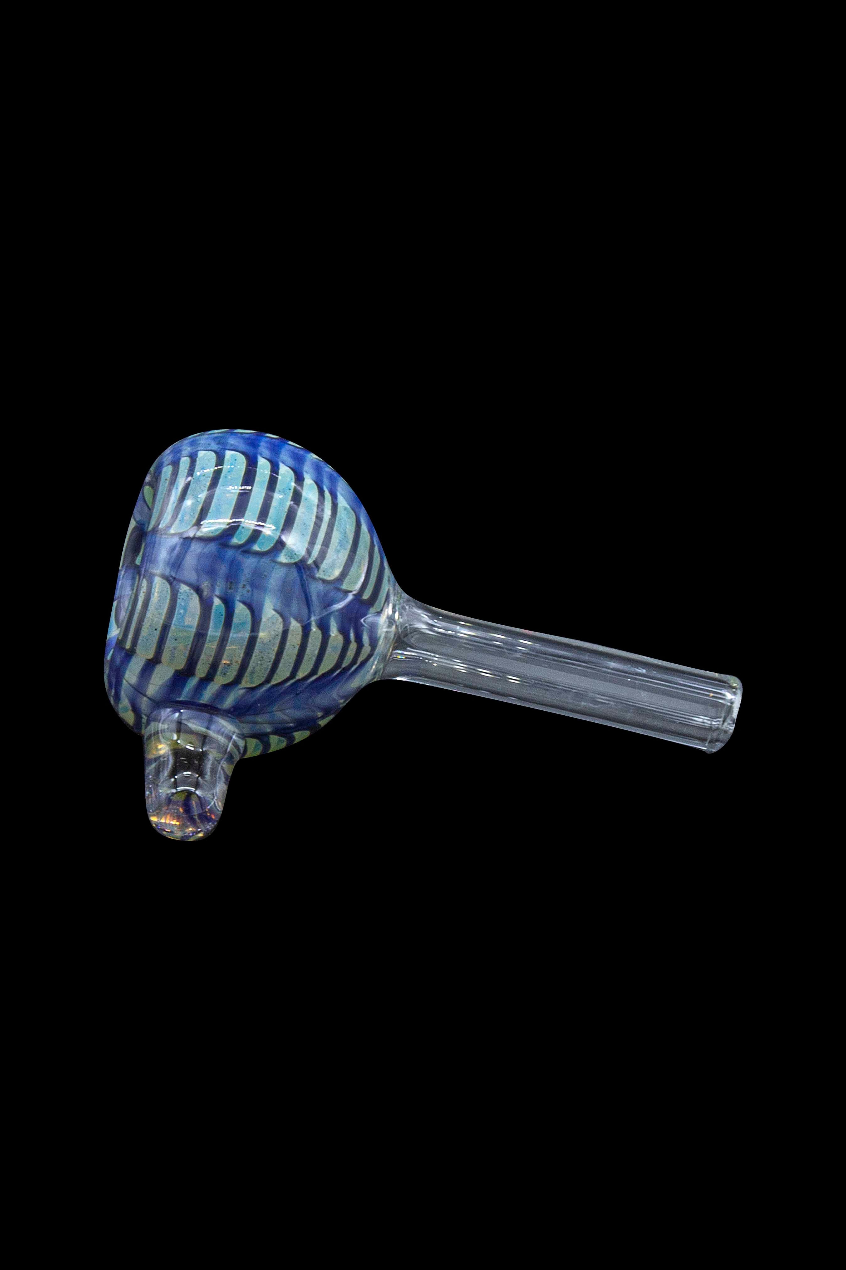 Blue glass cannabis water pipe with turtle-shaped bubbler.