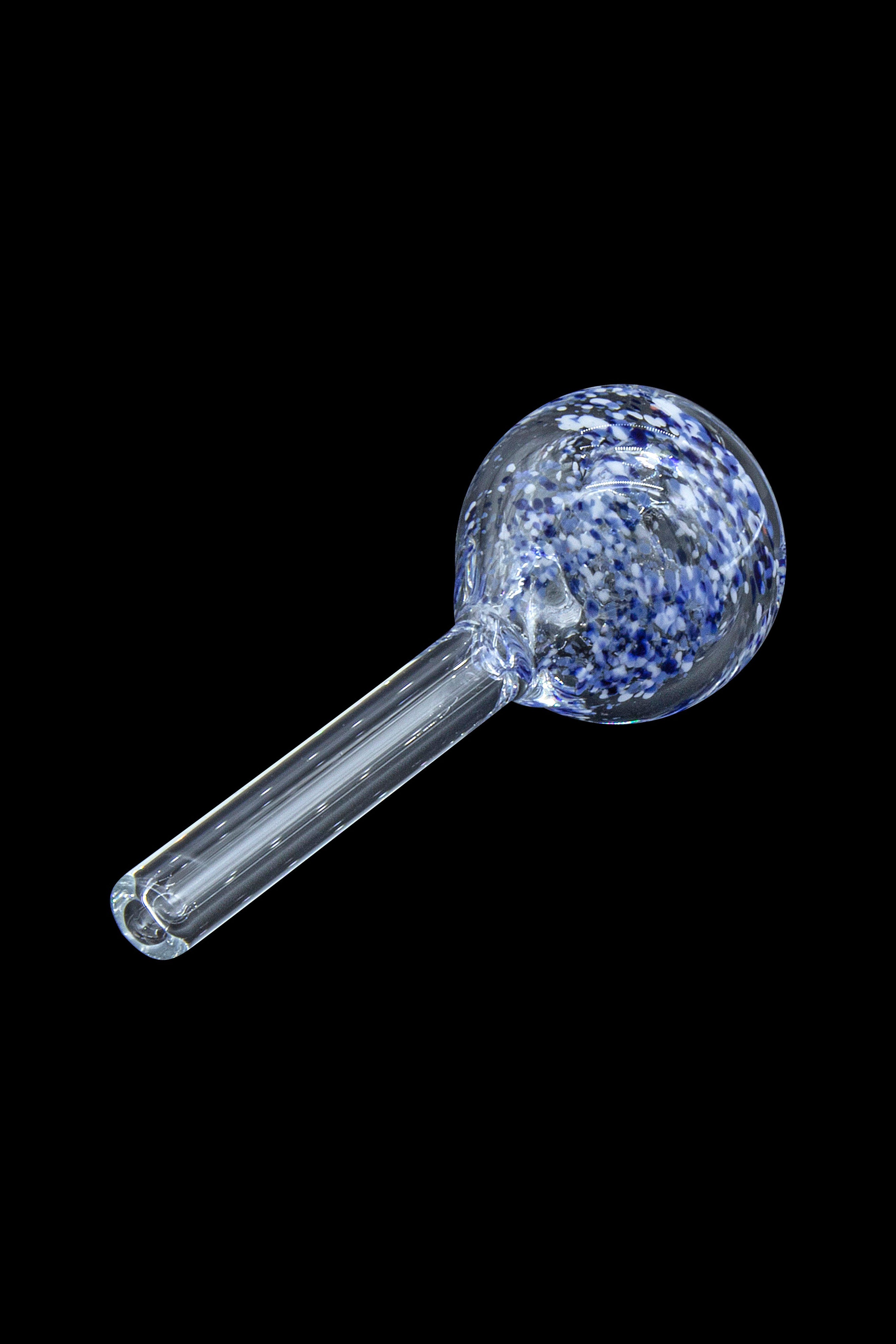 Glass oil rig with blue and white speckled dome.