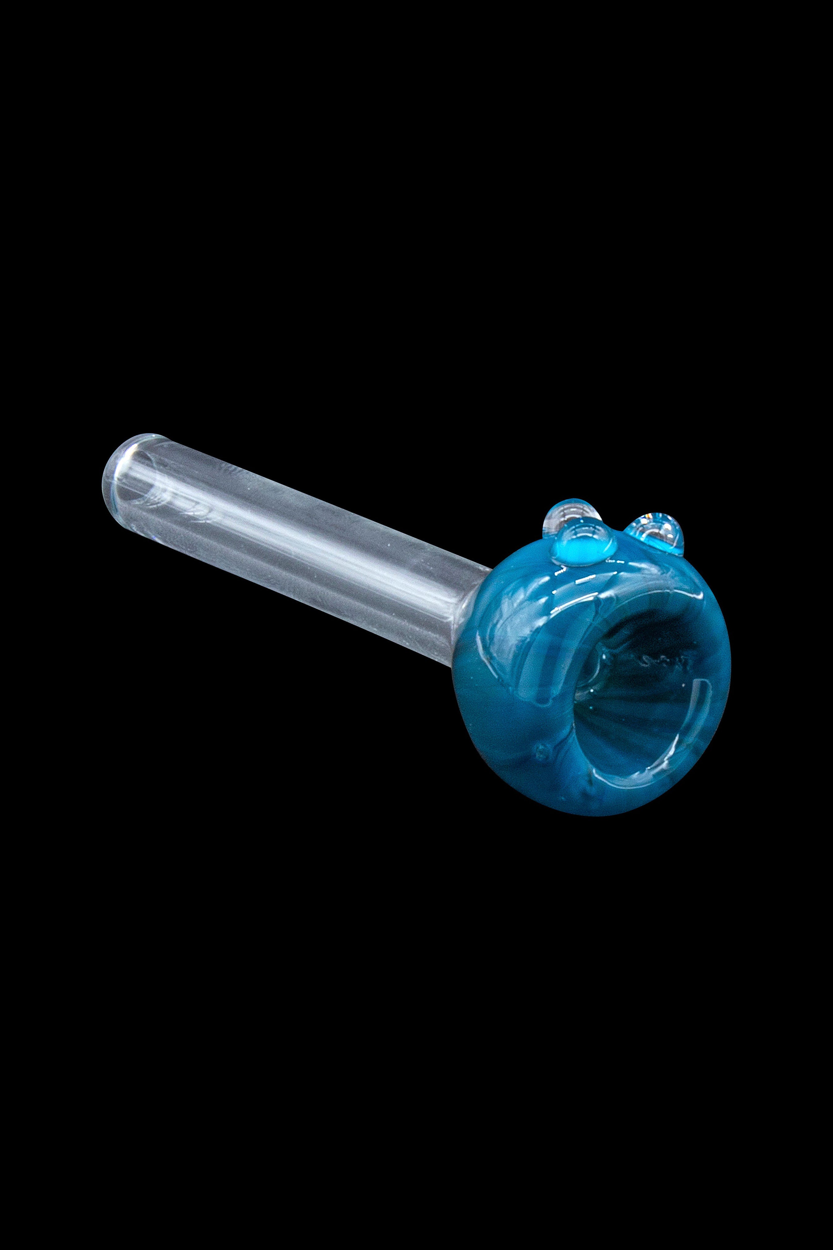 Blue glass pipe for smoking cannabis.