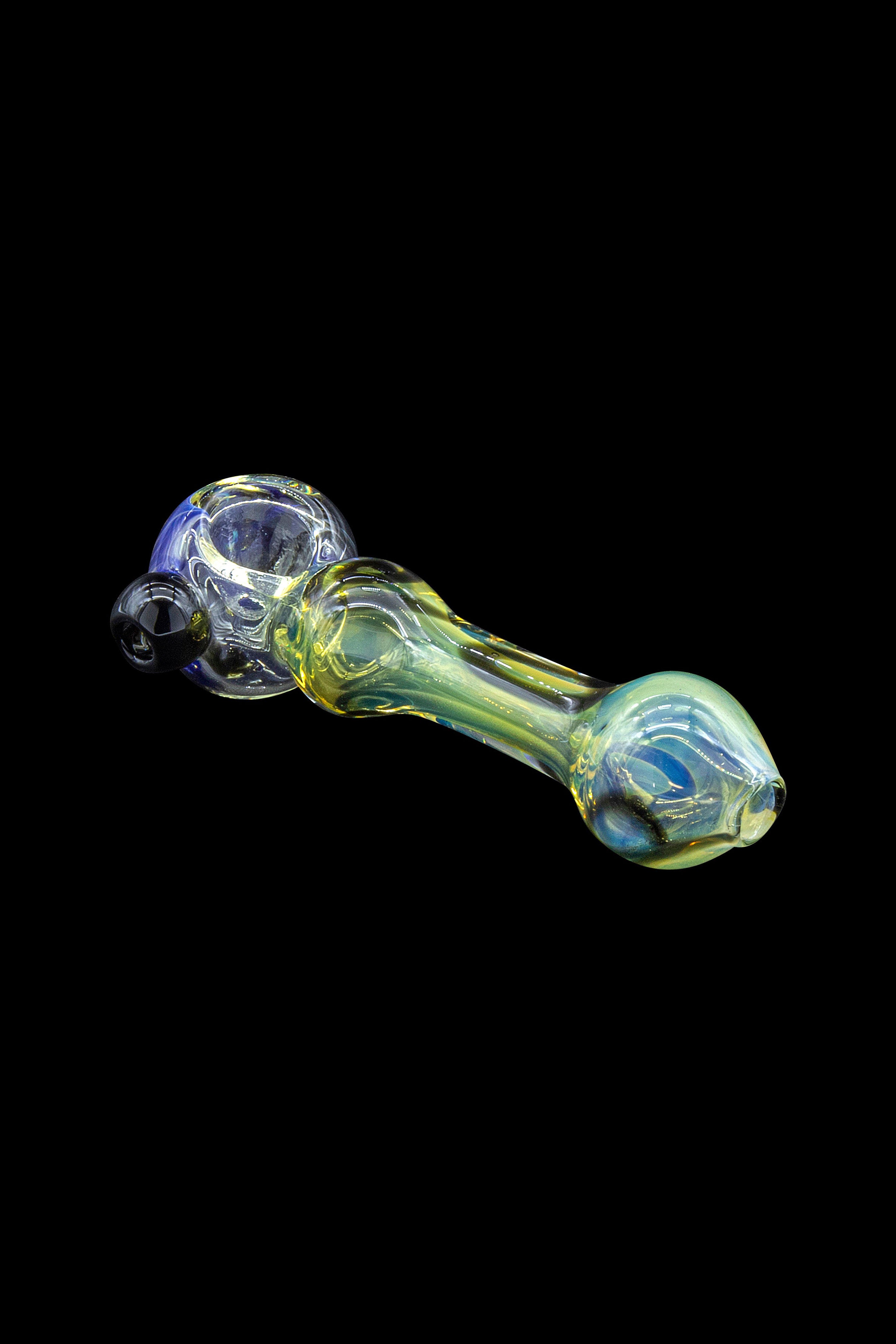 Hand pipe with iridescent glass finish.