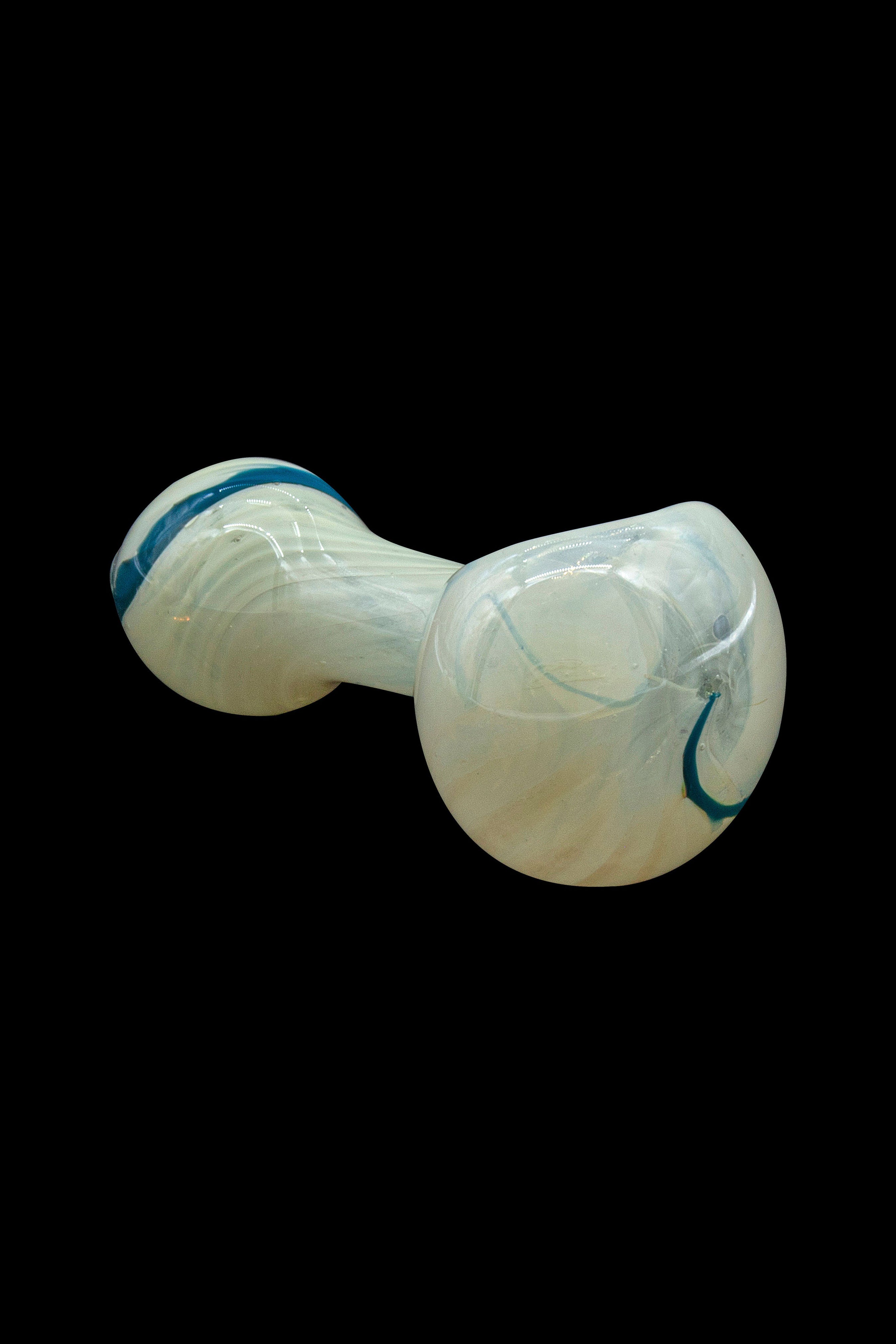 Iridescent glass bubbler pipe against a black background.