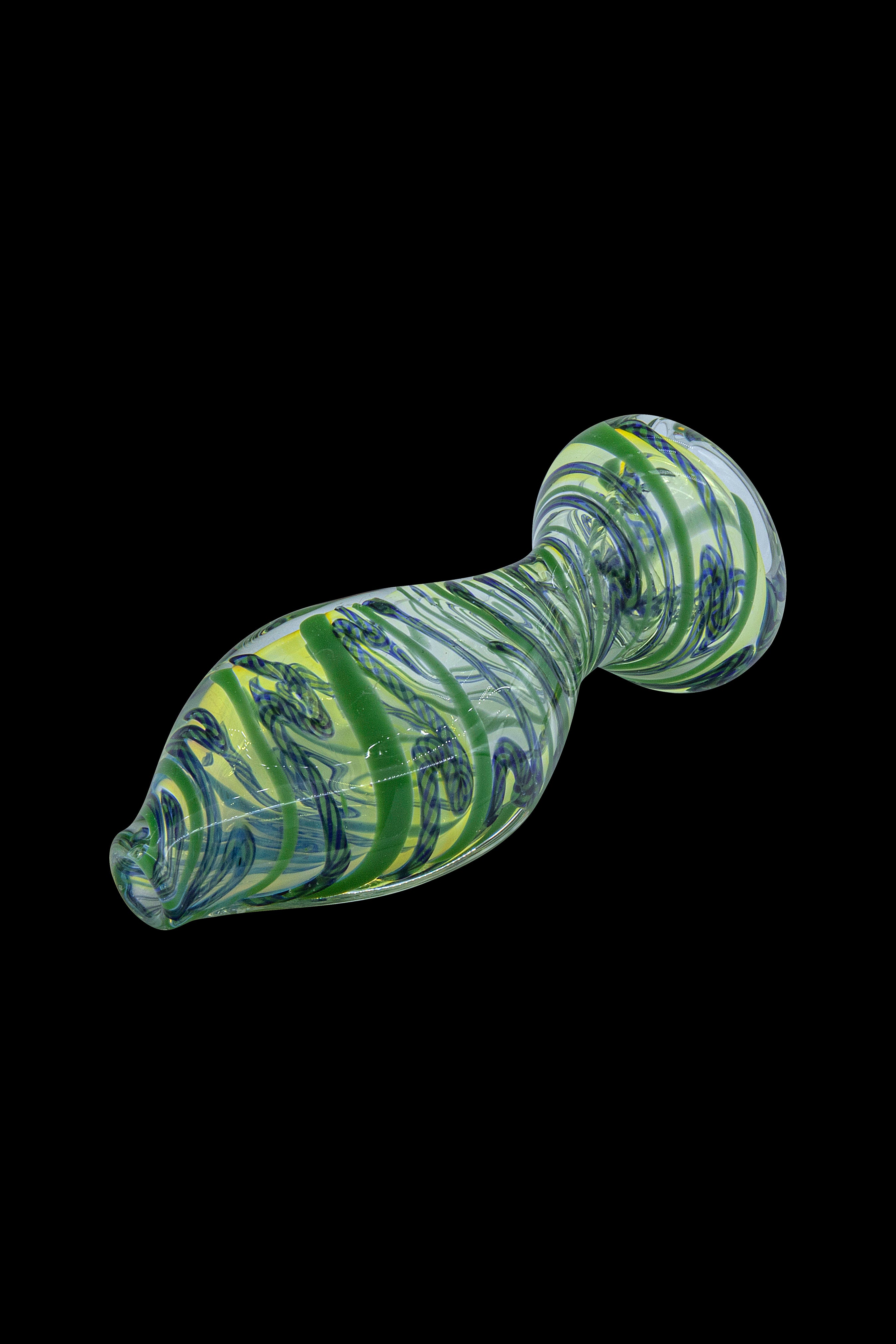 Green and white swirled glass cannabis oil burner pipe.