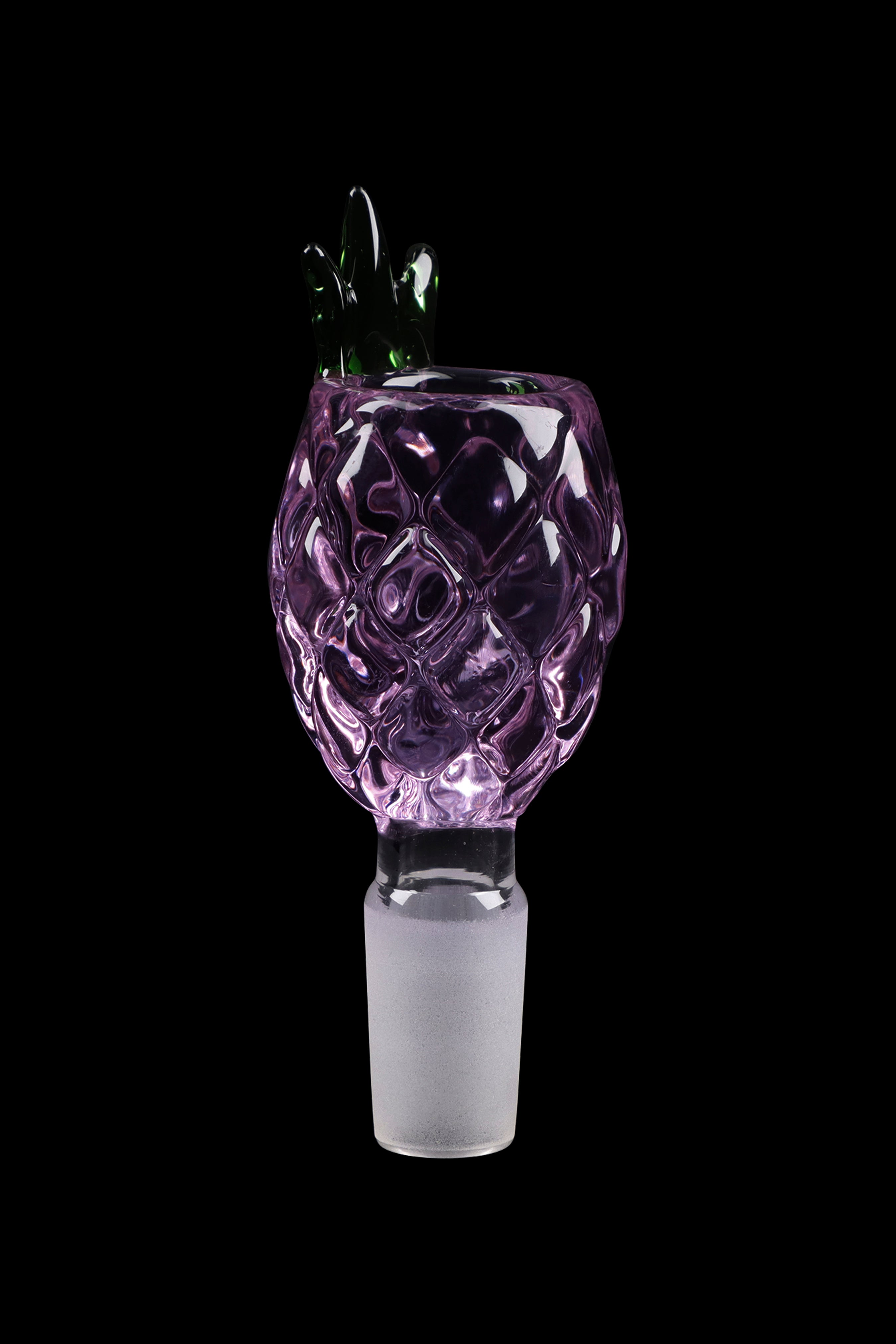 A close-up, angled view of the Pineapple Herb Bowl, showcasing the textured glass and rounded shape.