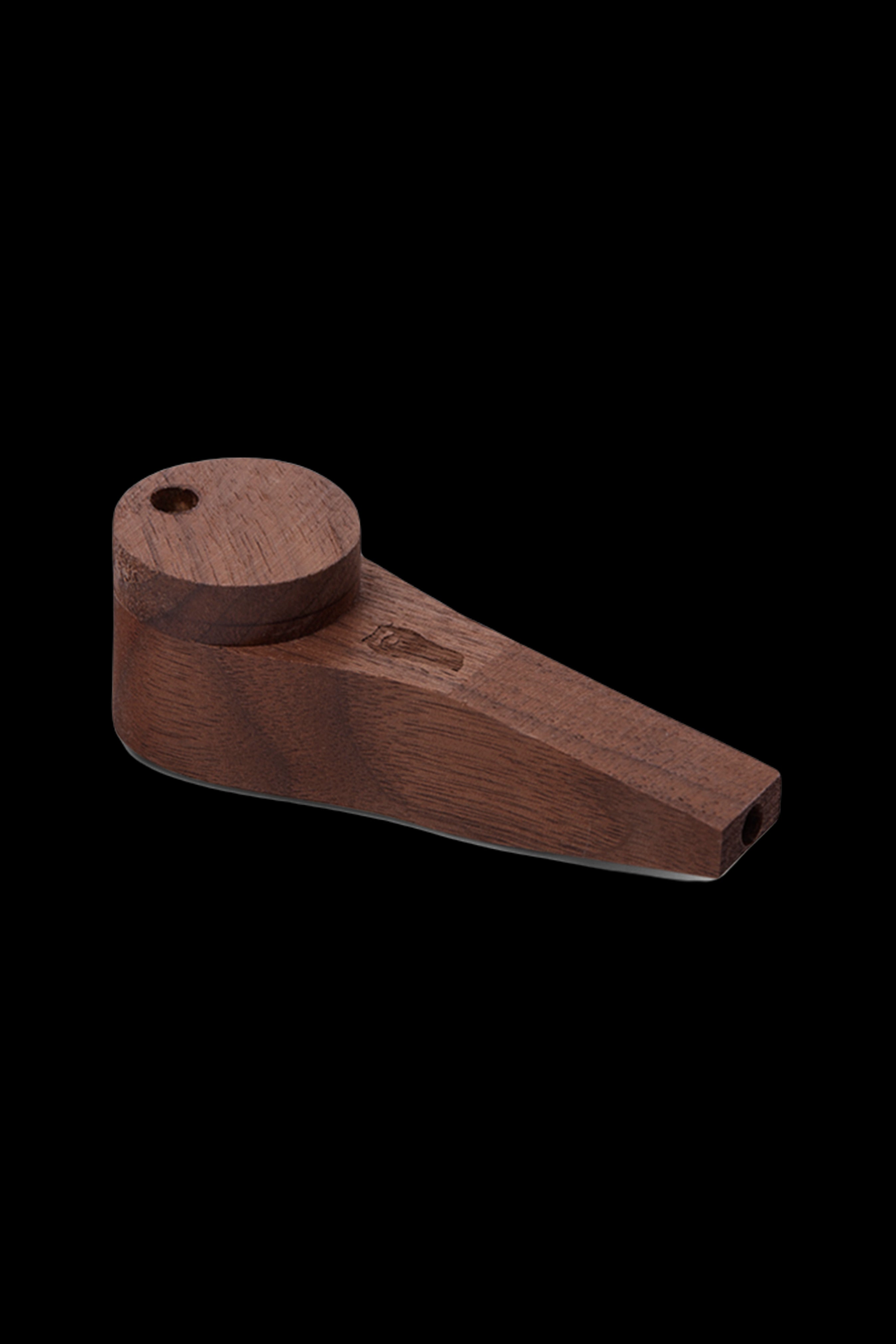Wooden cannabis pipe with a sleek, angled design.