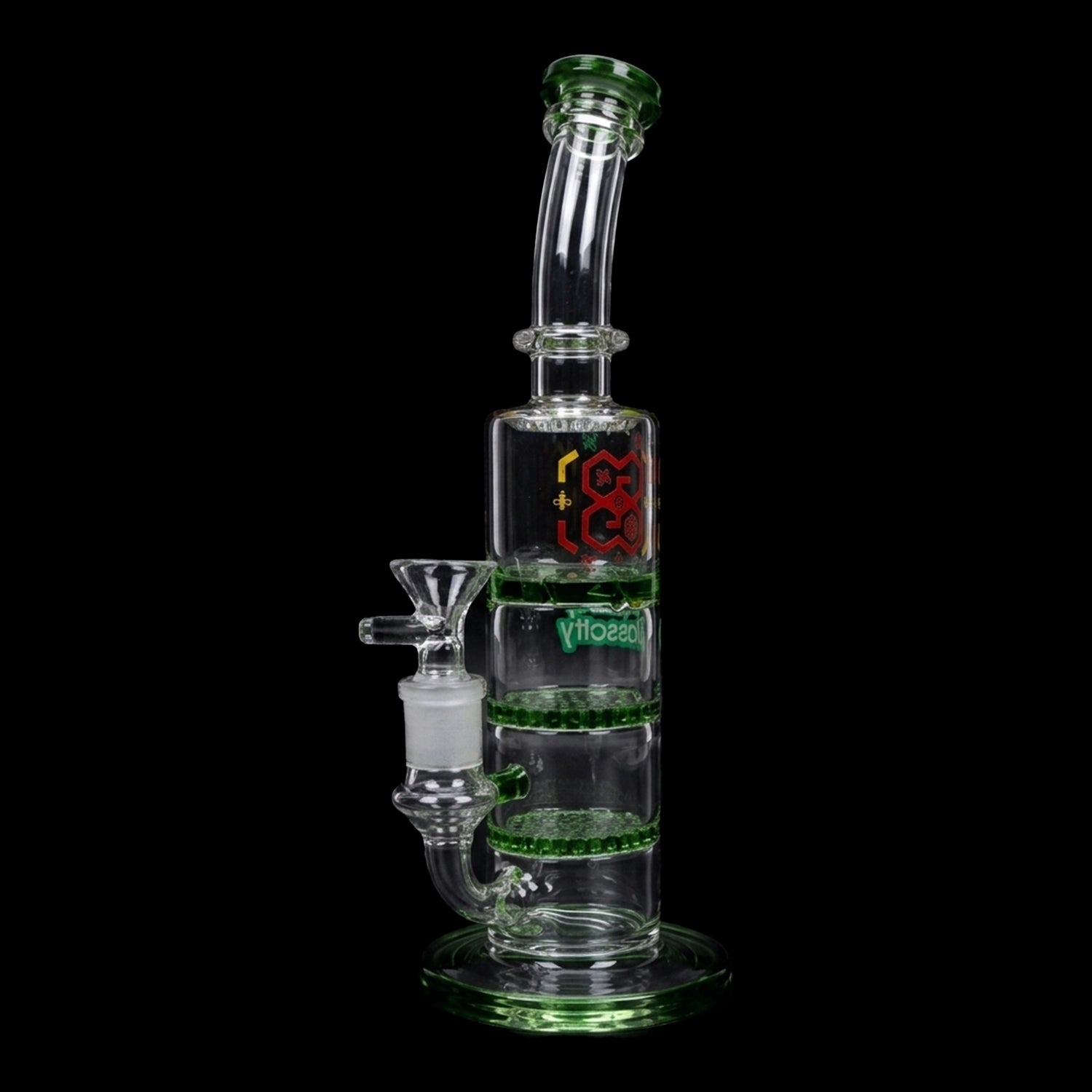 Smoke Cartel-Bent Neck Water Pipe w/Triple Honey Comb Perc-Green-9.5 in