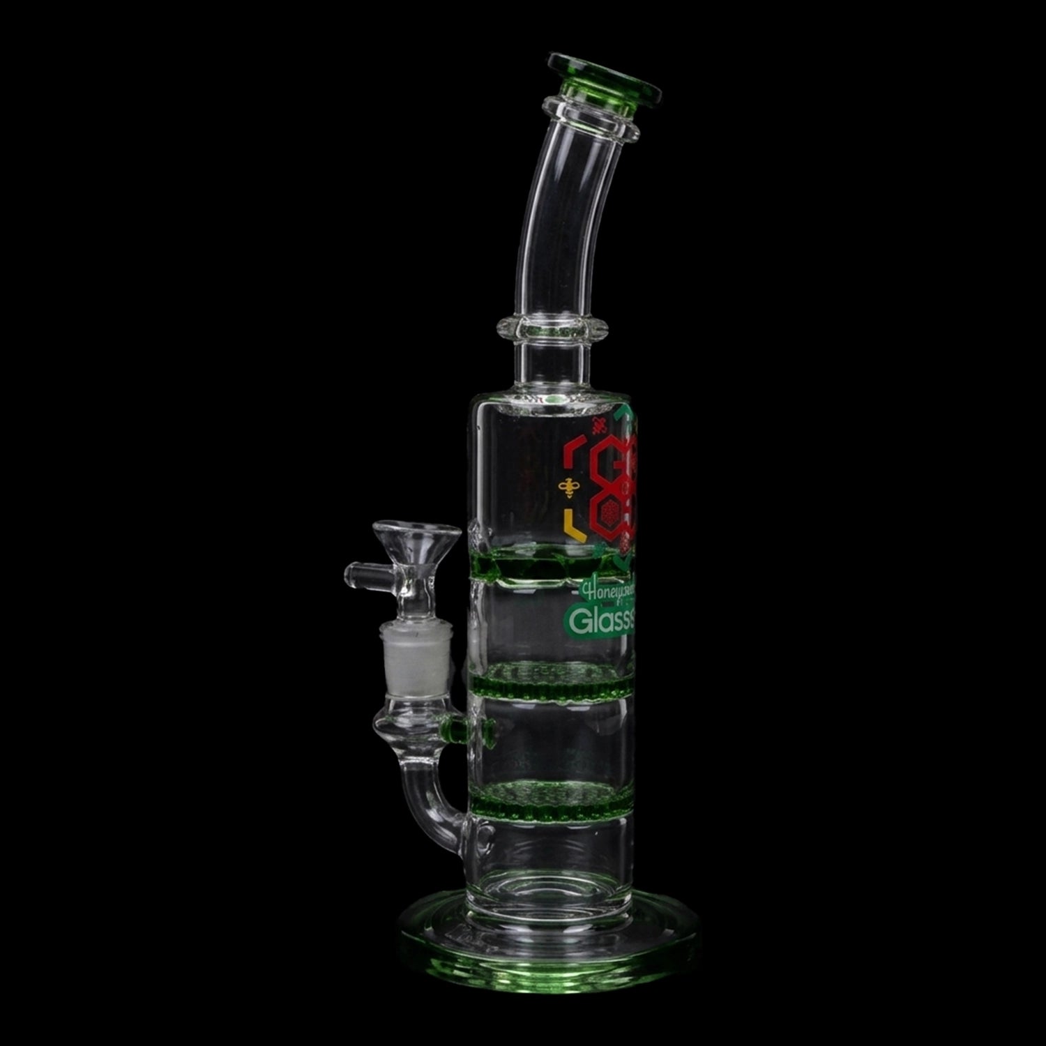 Smoke Cartel-Bent Neck Water Pipe w/Triple Honey Comb Perc-Green-9.5 in