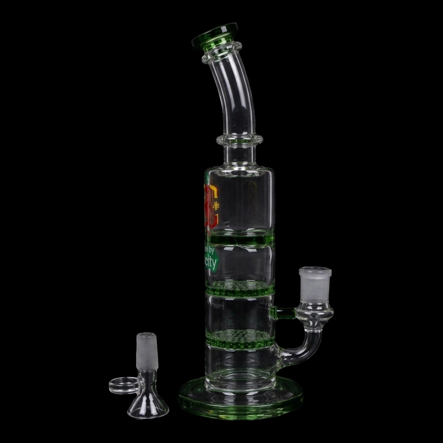 Smoke Cartel-Bent Neck Water Pipe w/Triple Honey Comb Perc-Green-9.5 in