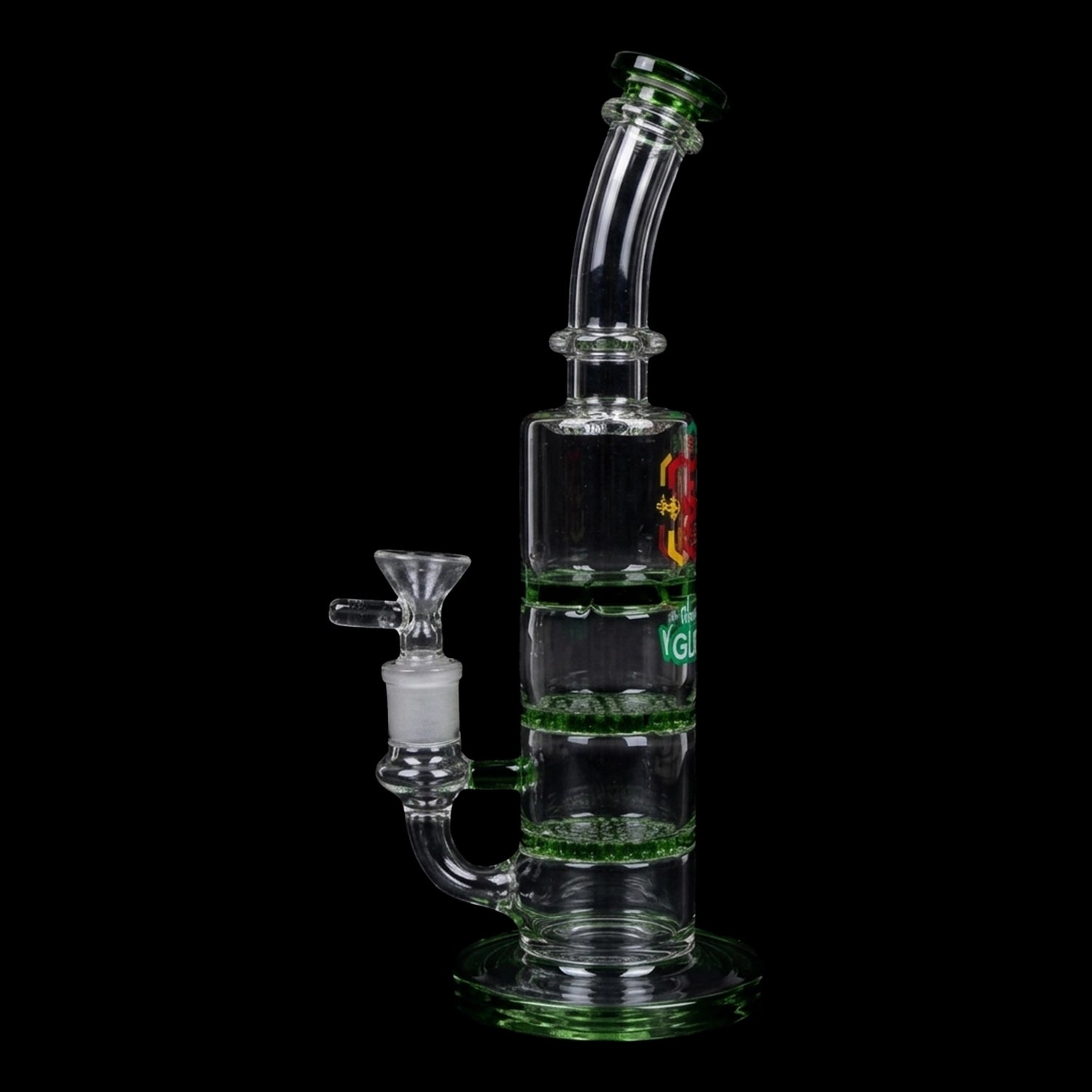 Smoke Cartel-Bent Neck Water Pipe w/Triple Honey Comb Perc-Green-9.5 in