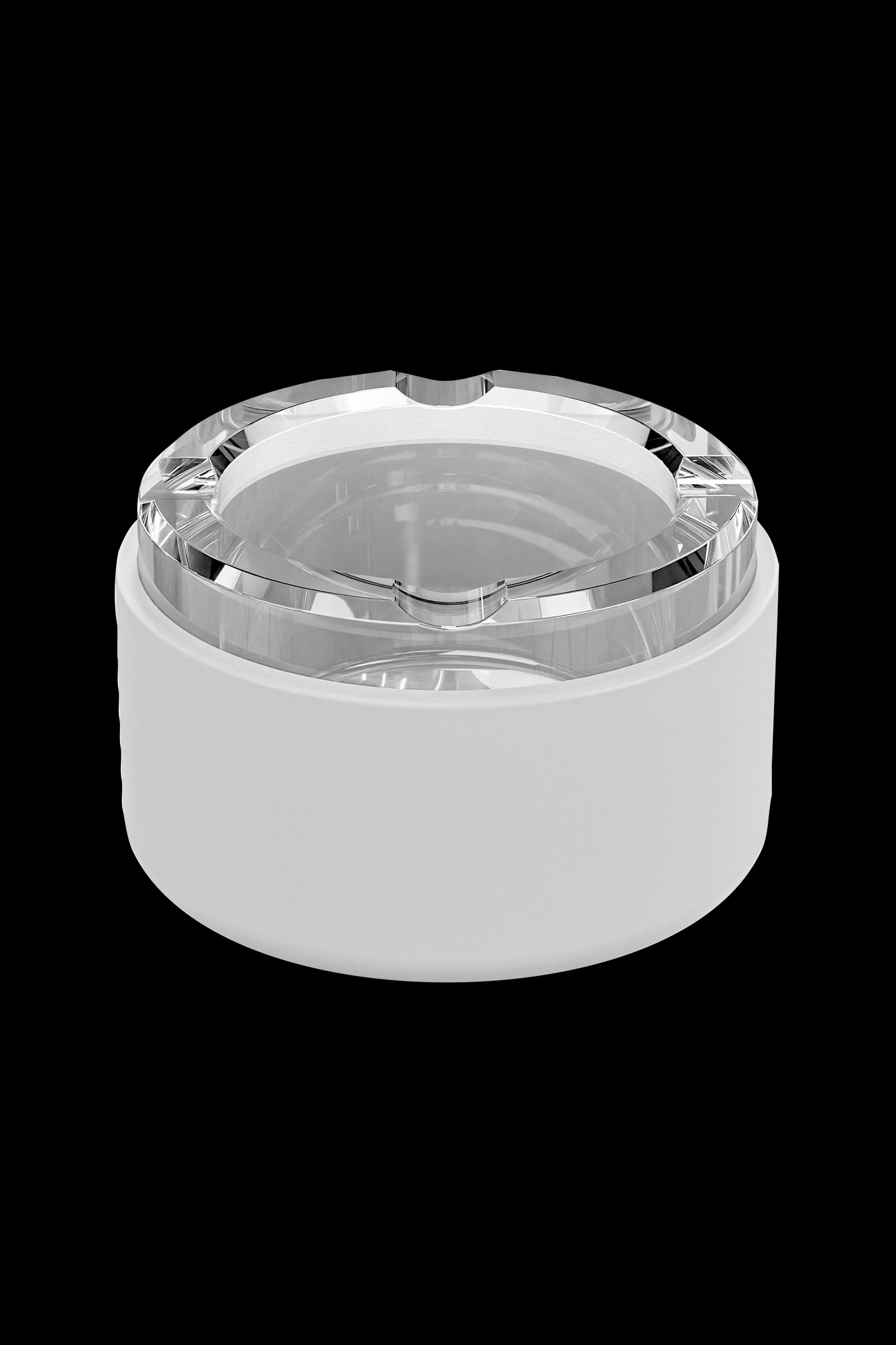Clear cannabis container with a white base.