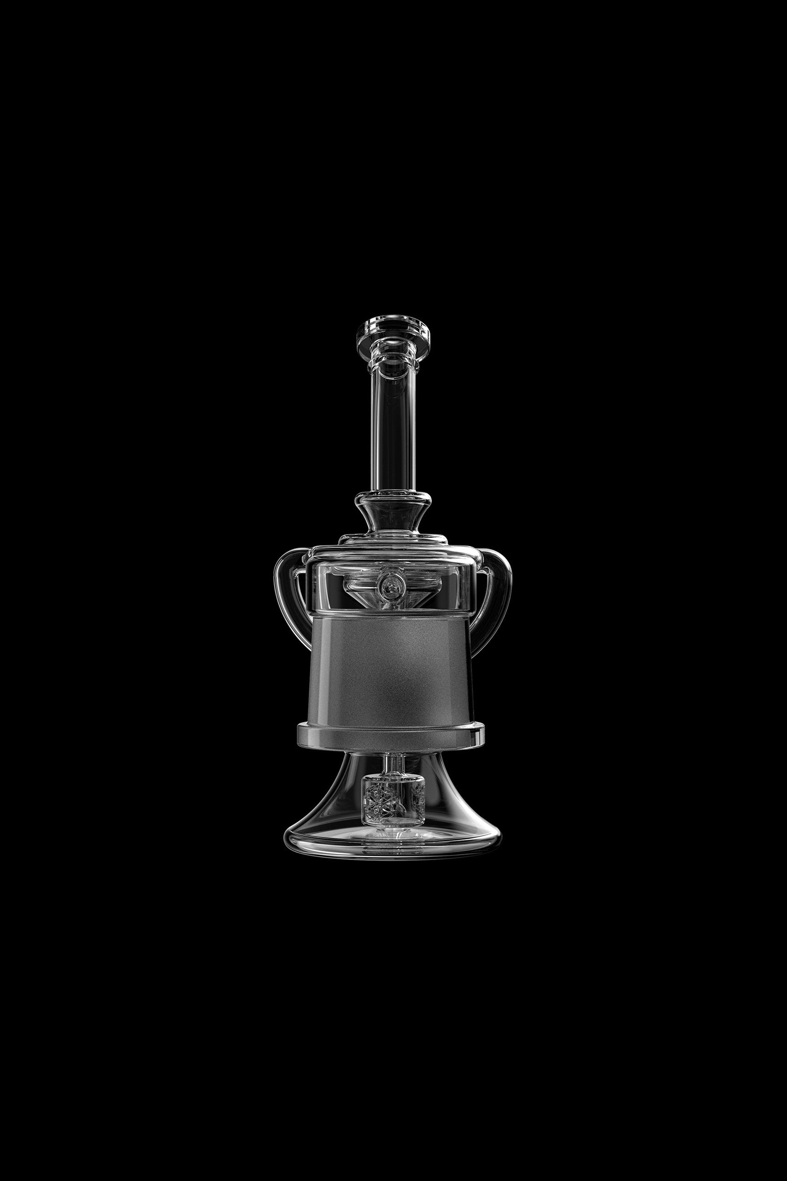 Clear glass dab rig against a black background.