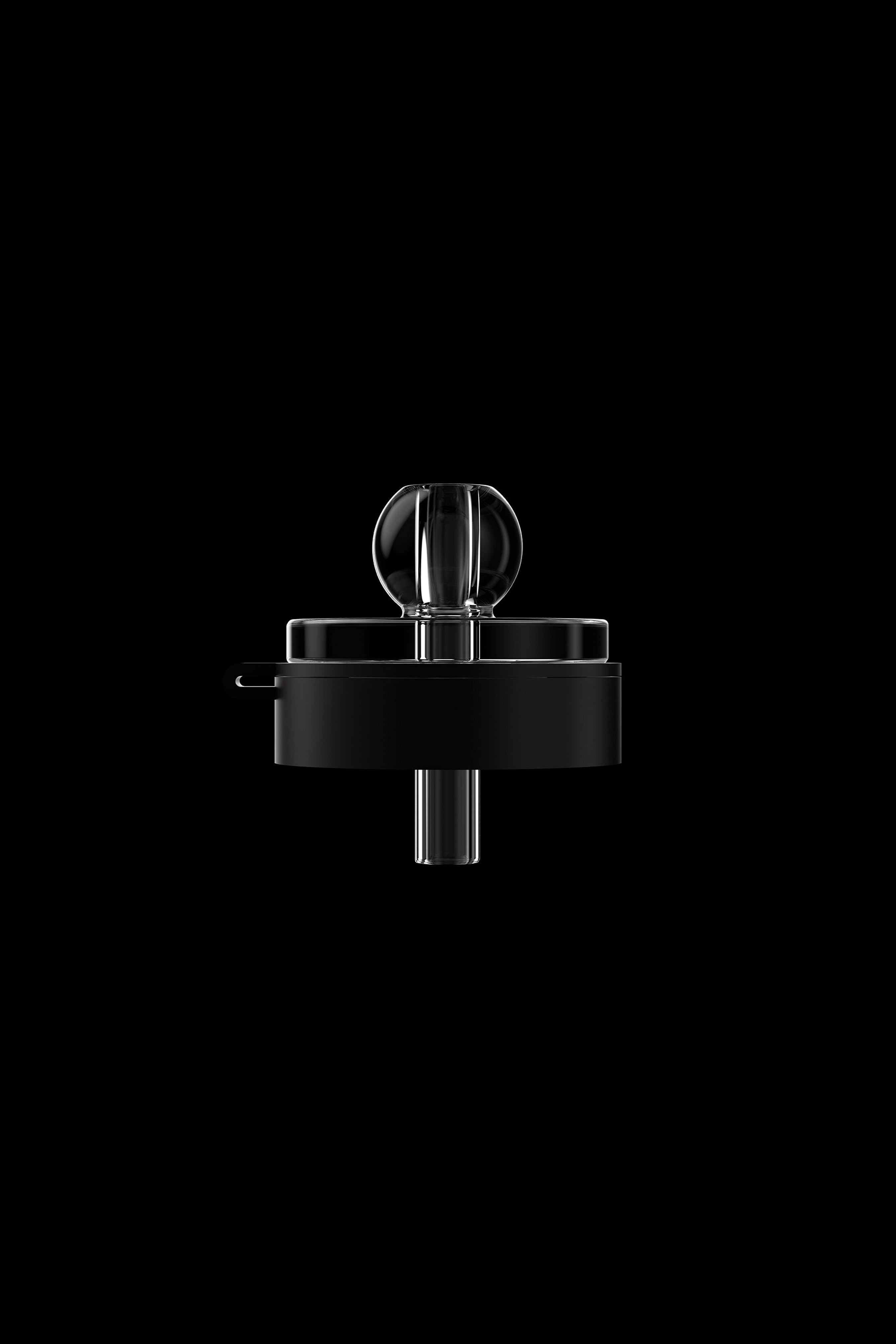 Close-up of a black and clear cannabis dab rig attachment.