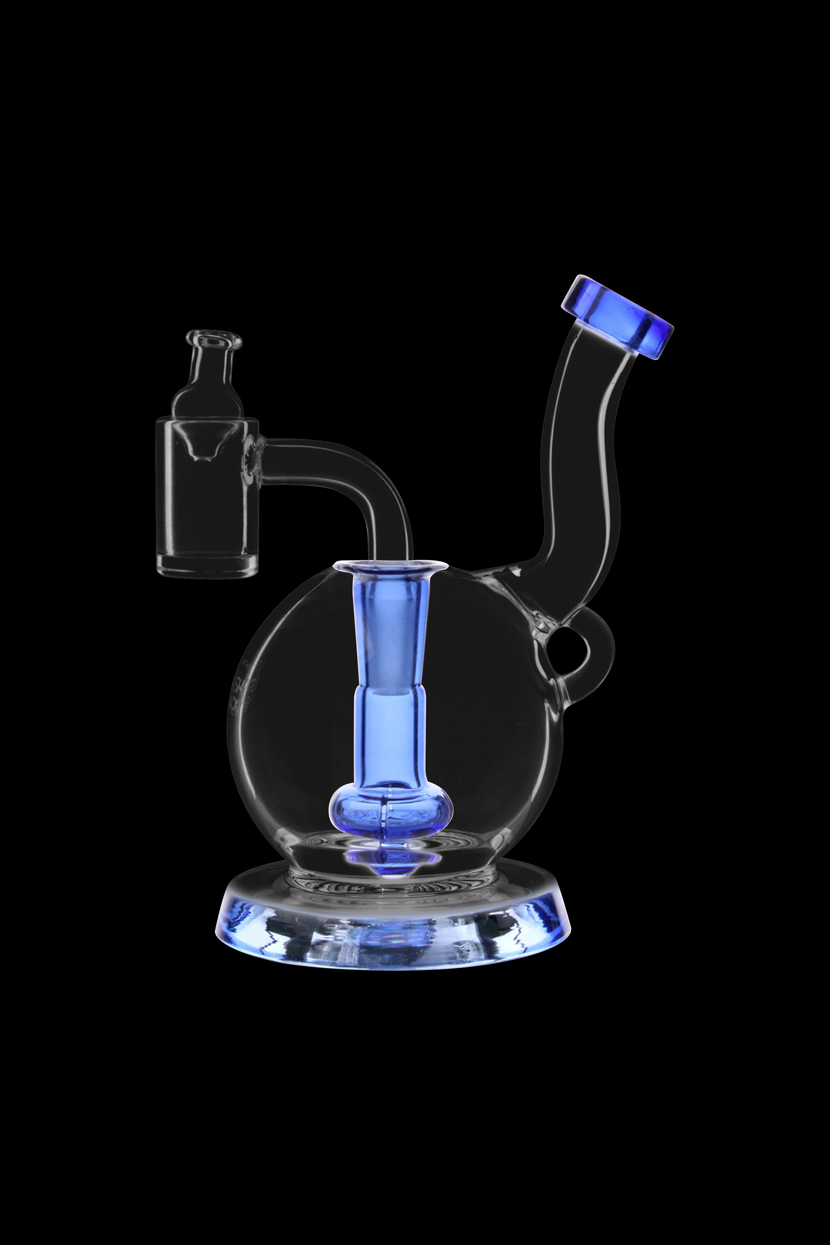 Clear glass oil rig with blue accents, featuring a dome and insert.