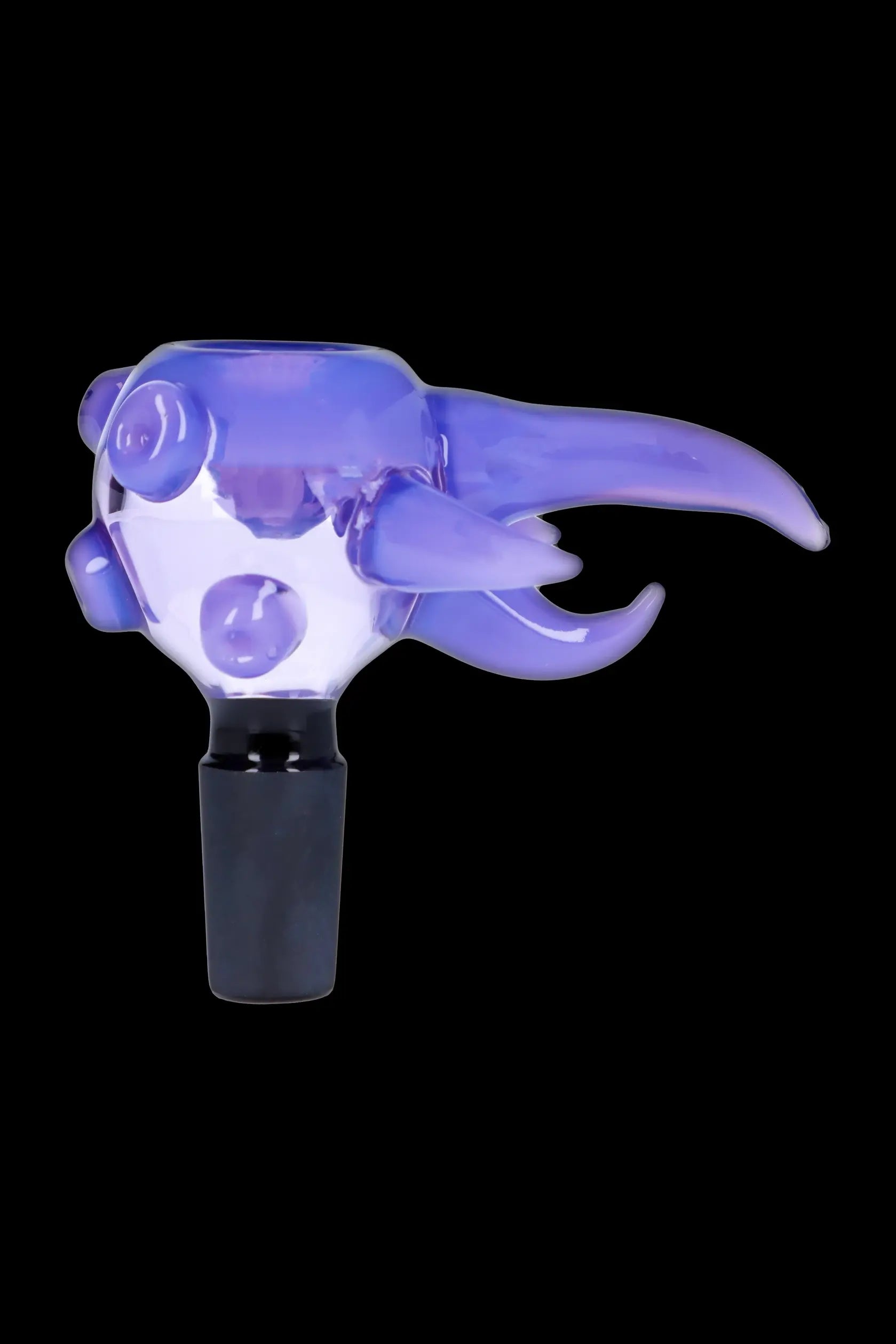 Purple glass cannabis bowl with crab design.
