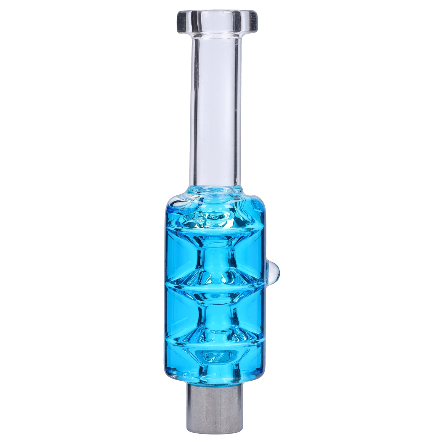 Centered front view of the Smoke Cartel Freezable Glycerin Nectar Collector showing its clear mouthpiece and bright blue glycerin chamber.