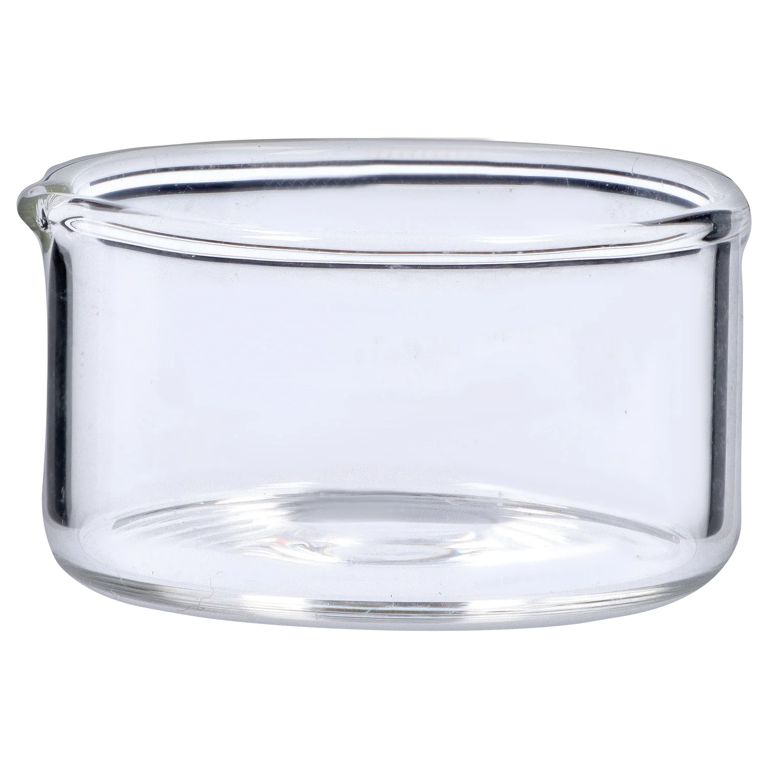 Close-up frontal view of the clear Smoke Cartel Egg with Mushroom Perc Nectar Collector - 14mm showing its rounded glass chamber and smooth rim.