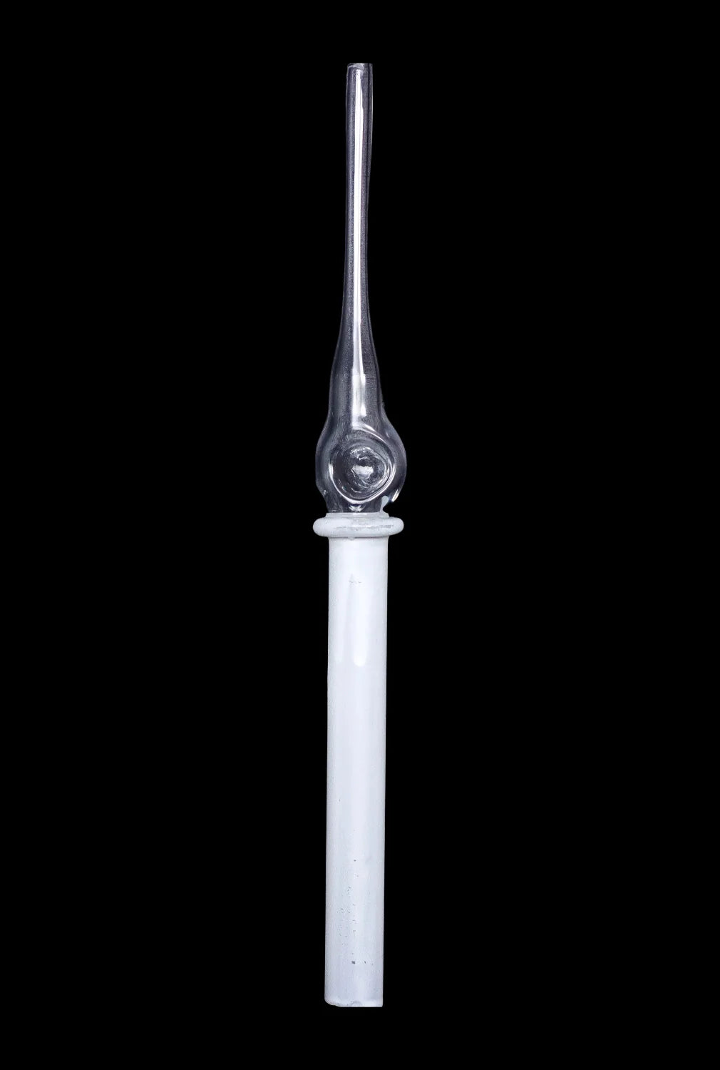 Front view of the SC Glass Straw, a slender, clear glass tube with a rounded top against a plain background.