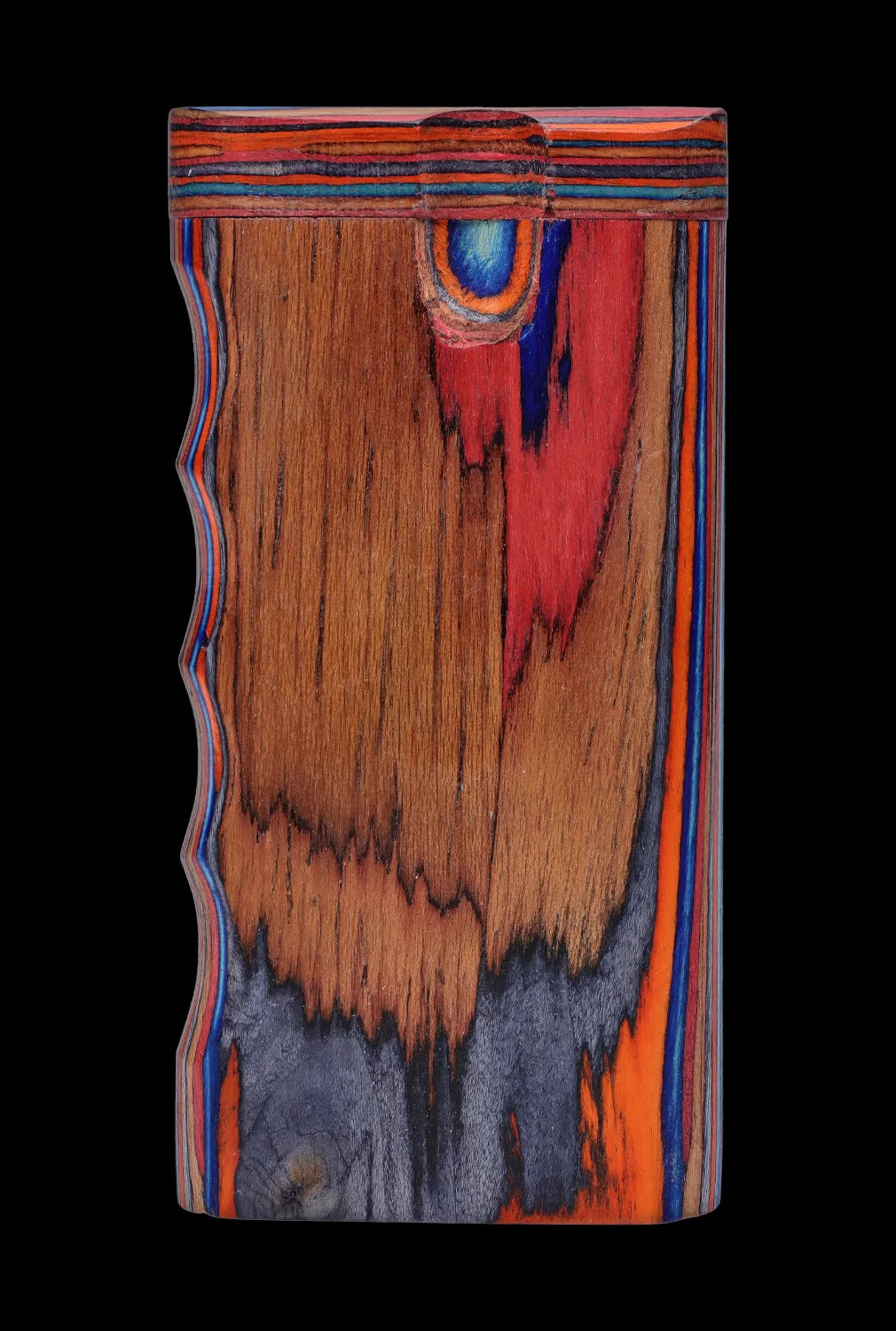 Front view of the SC Colourful Wood Grain Dugout - Large, showcasing a vibrant, textured wood grain pattern on a dark background.