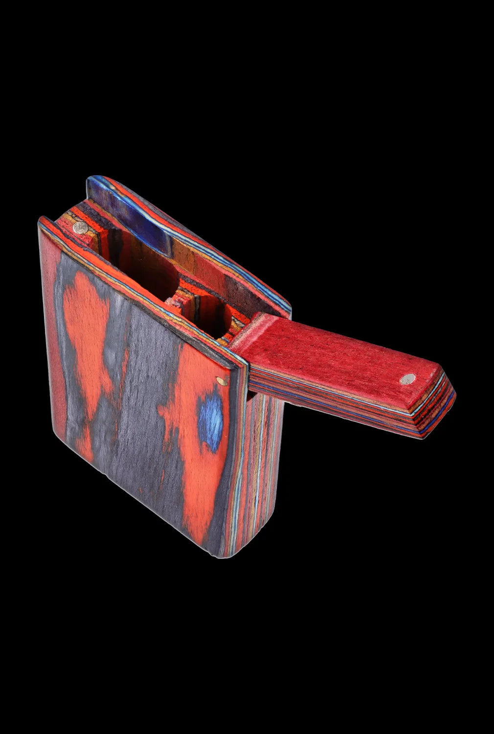 A three-quarter view of the SC Colorful Wood Grain Dugout - Small, showcasing its wooden grain and open compartment.