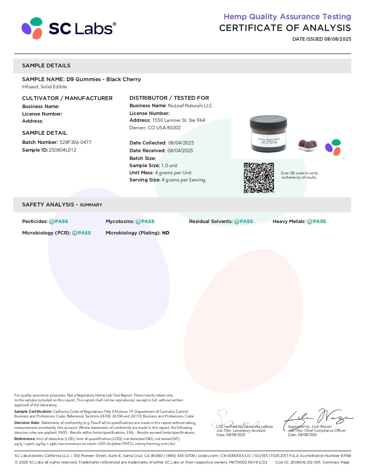 NuLeaf Naturals D9 THC Gummies