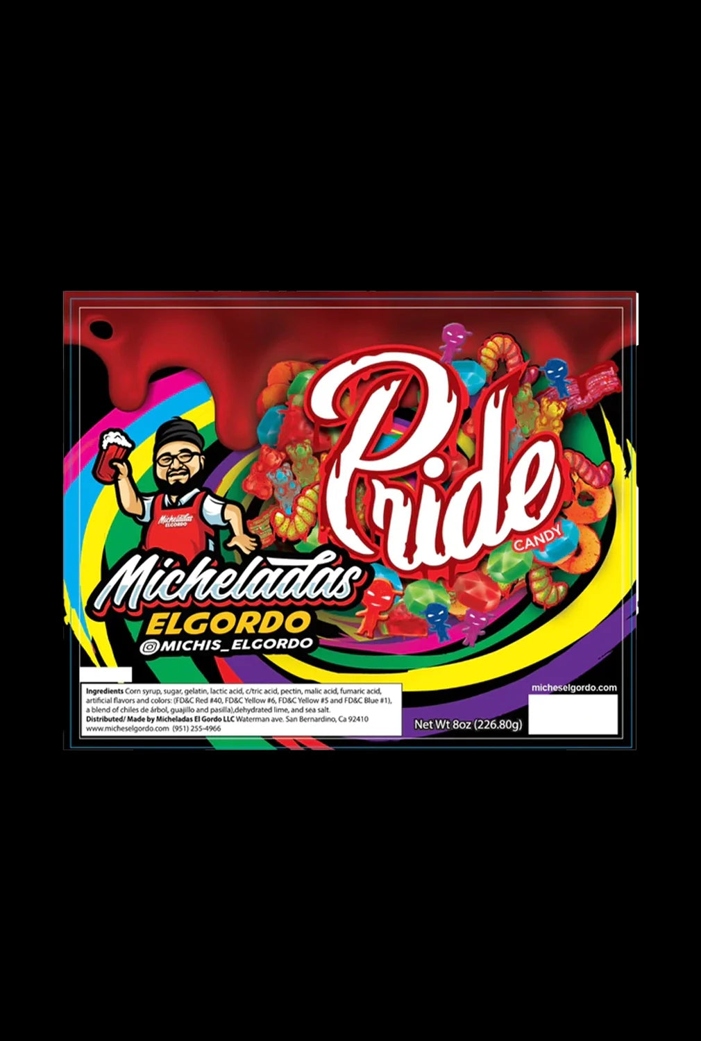 Front view of Micheladas El Gordo Pinche Party Mix packaging, displaying vibrant graphics and bold lettering.