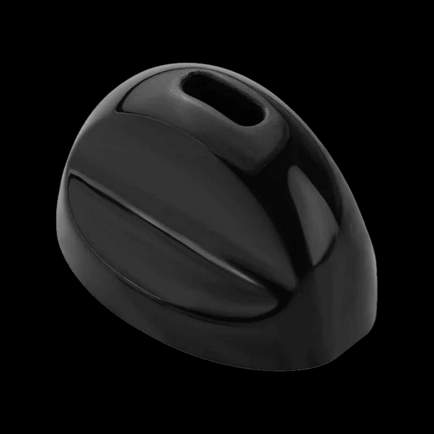 Angled close-up of the black Cipher Herby Replacement Mouthpiece showing its smooth contoured surface and oval airway against a black background