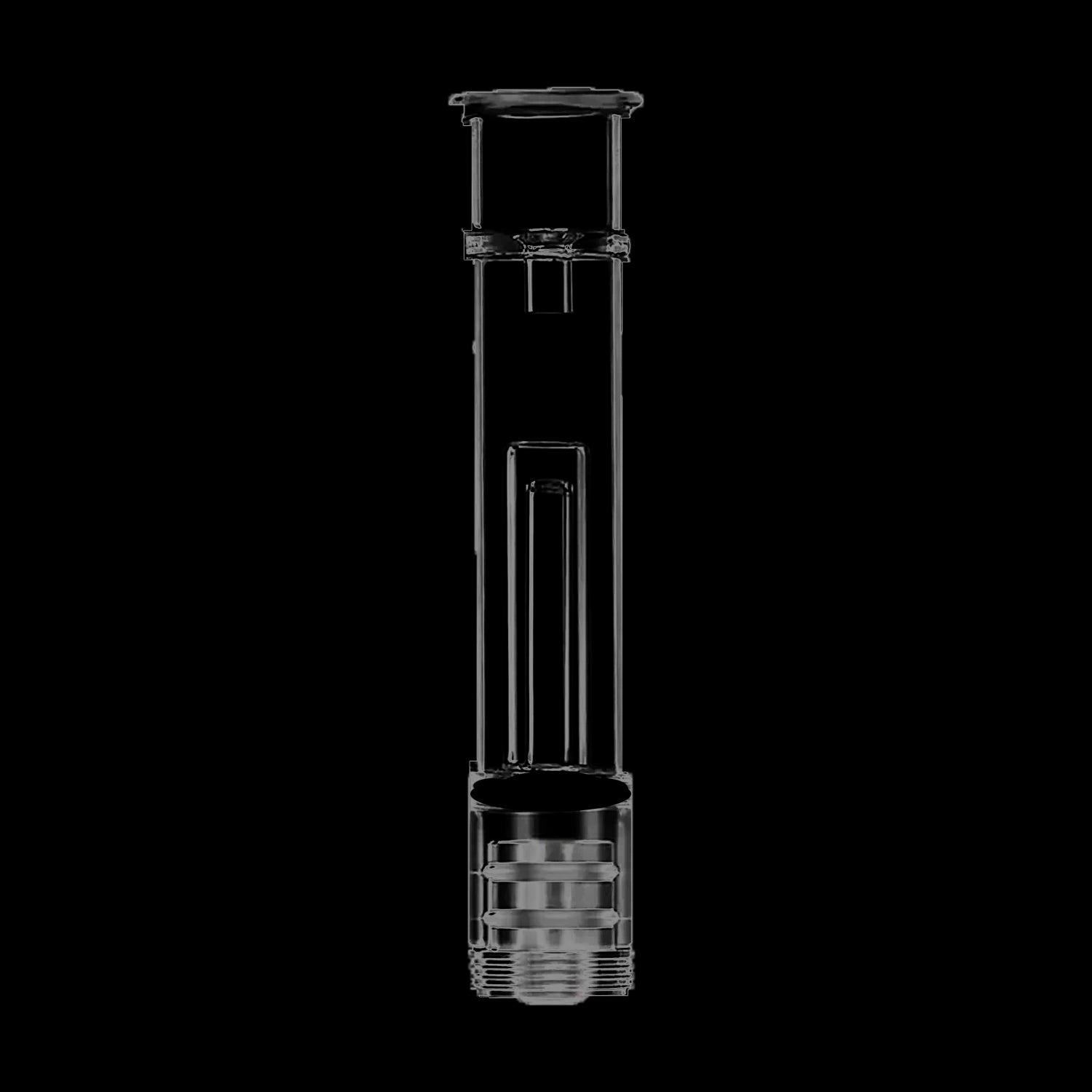 Vertical center-aligned silhouette of the Cipher NOVA Bubbler Attachment | Stainless Steel - V2 against a black background, showing its hollow chamber and threaded base.