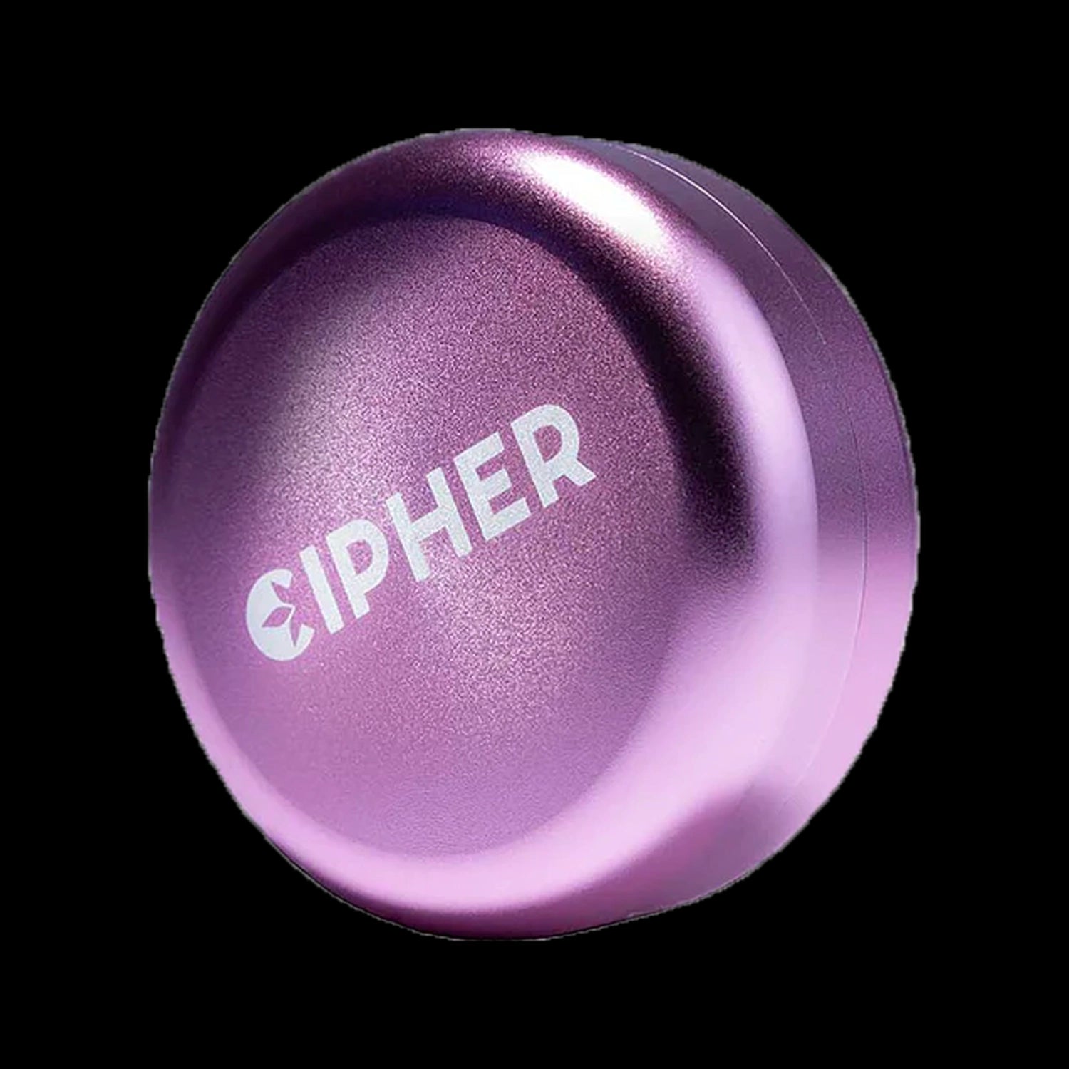 Close-up, angled view of the rose‑metallic Cipher Stor4 Smell-proof Herb Container | 4g showing its domed lid and white logo.