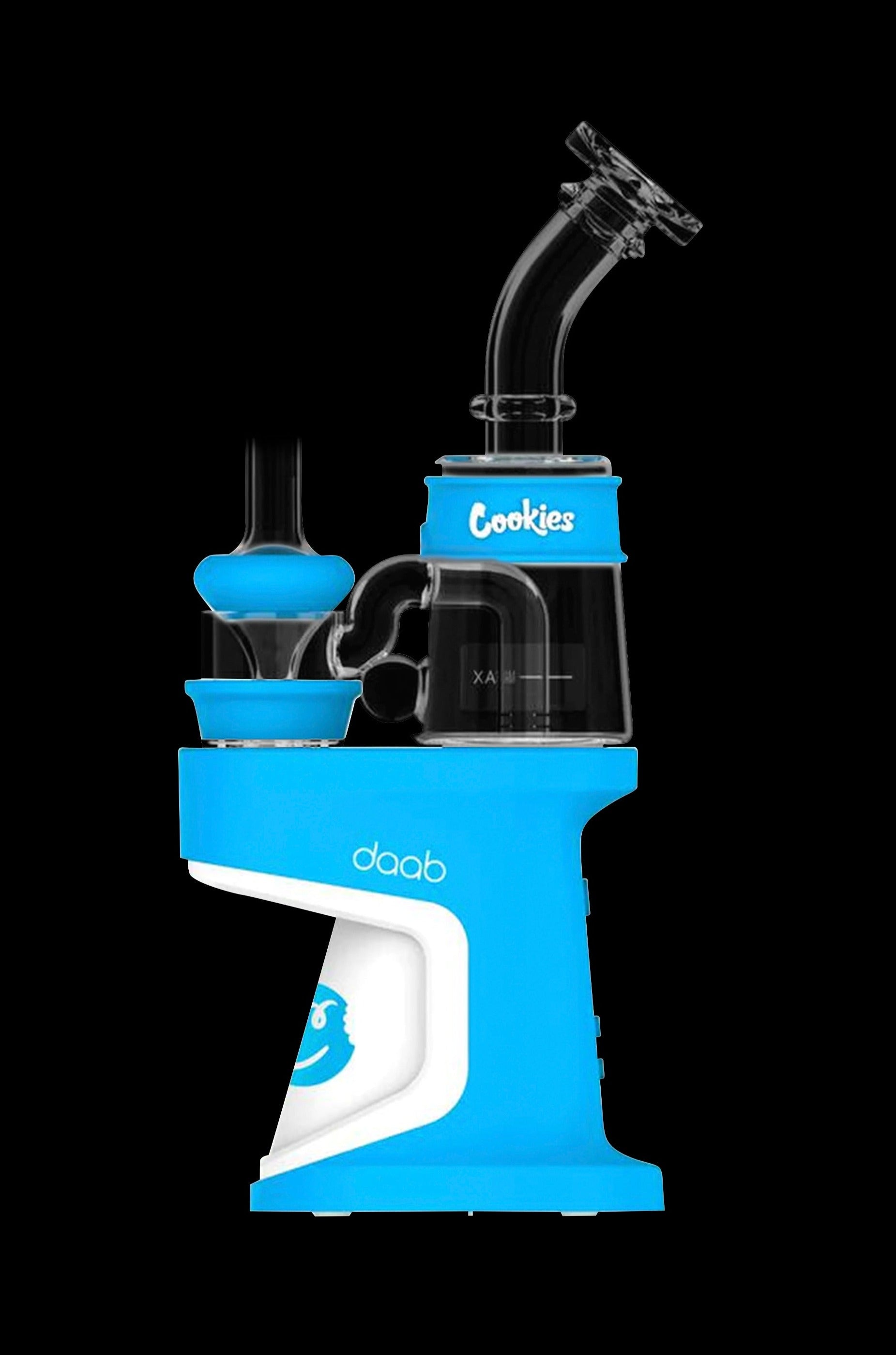 Blue Daab electric dab rig with glass bubbler and "Cookies" branding.