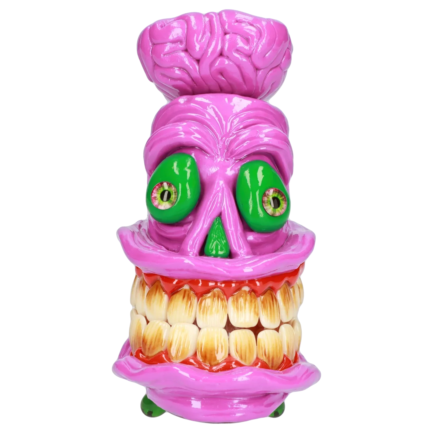 Front view of the Clay Monster Hammer Bubbler, a colorful, sculpted piece with a rounded base and textured surface.