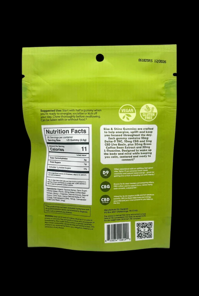 Haygood Farms Rise & Shine CBG & Delta 9 THC Live Resin Gummies – Sativa - Lemon Lime